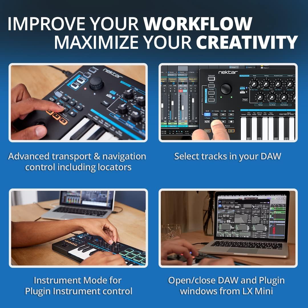 Nektar Impact LX Mini - USB MIDI Controller Keyboard with Nektar DAW Integration Black