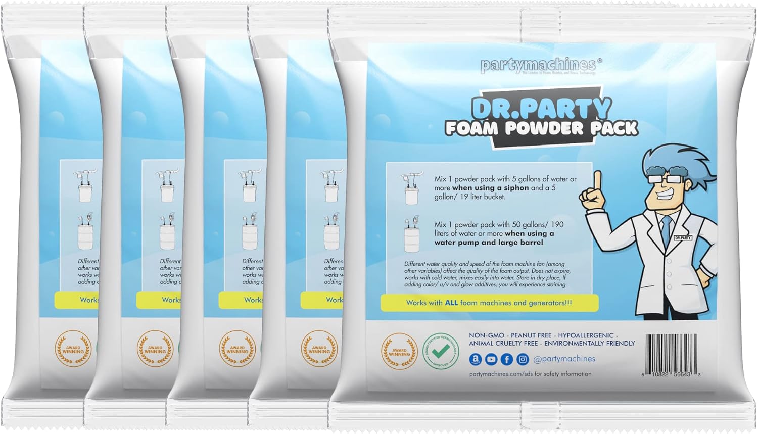 Foam Powder Pack of 5, Makes up to 600 Gallons of Bubble Party Fun for Backyard Fun Machines