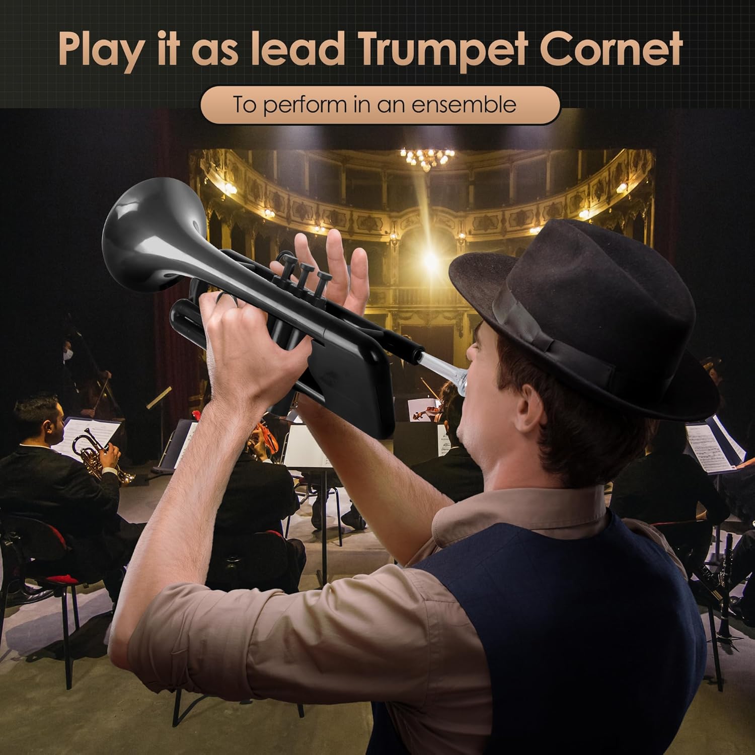 SEA LION Professional Plastic C Trumpet Standard Trumpets Trumpet Set for Student Beginner C Trumpet Instrument Black