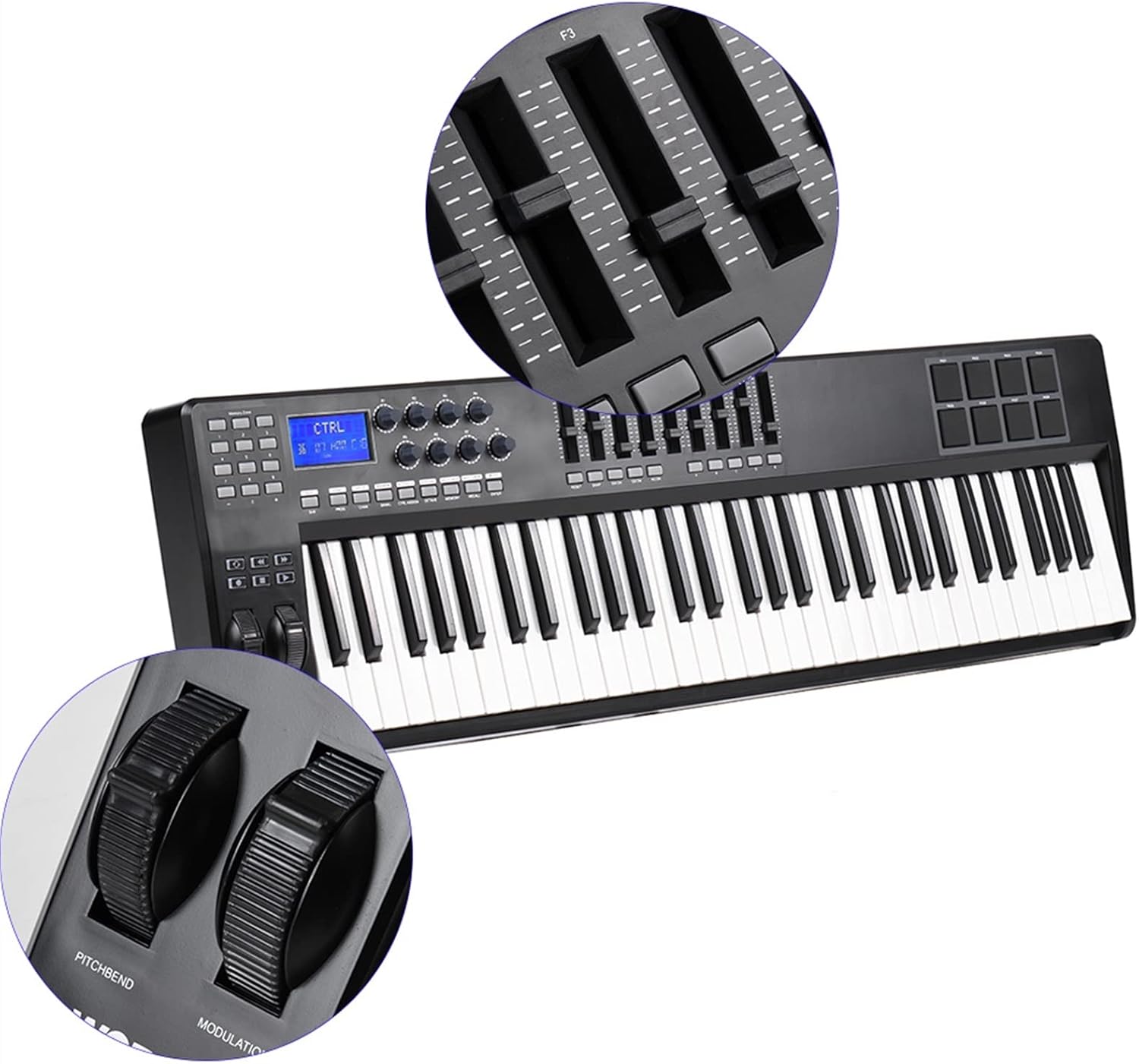 KESHUO Electric Keyboard 61-Key USB MIDI Keyboard Controller 8 RGB Colorful Backlit Trigger Pads with USB
