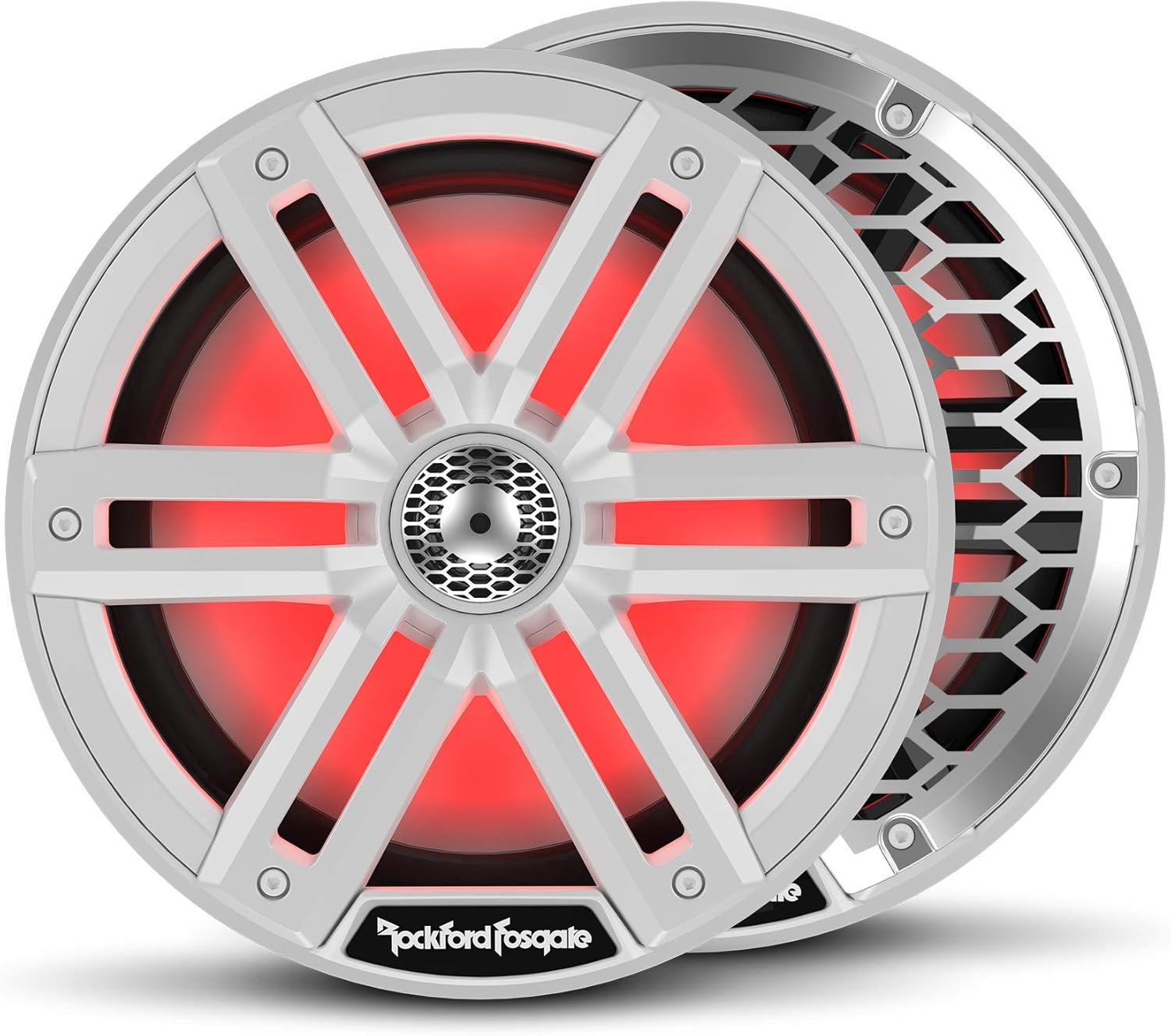Rockford Fosgate M2-8 Color Optix 8” 2-Way Coaxial Multicolor LED Lighted Marine Speakers - White/Stainless (Pair)