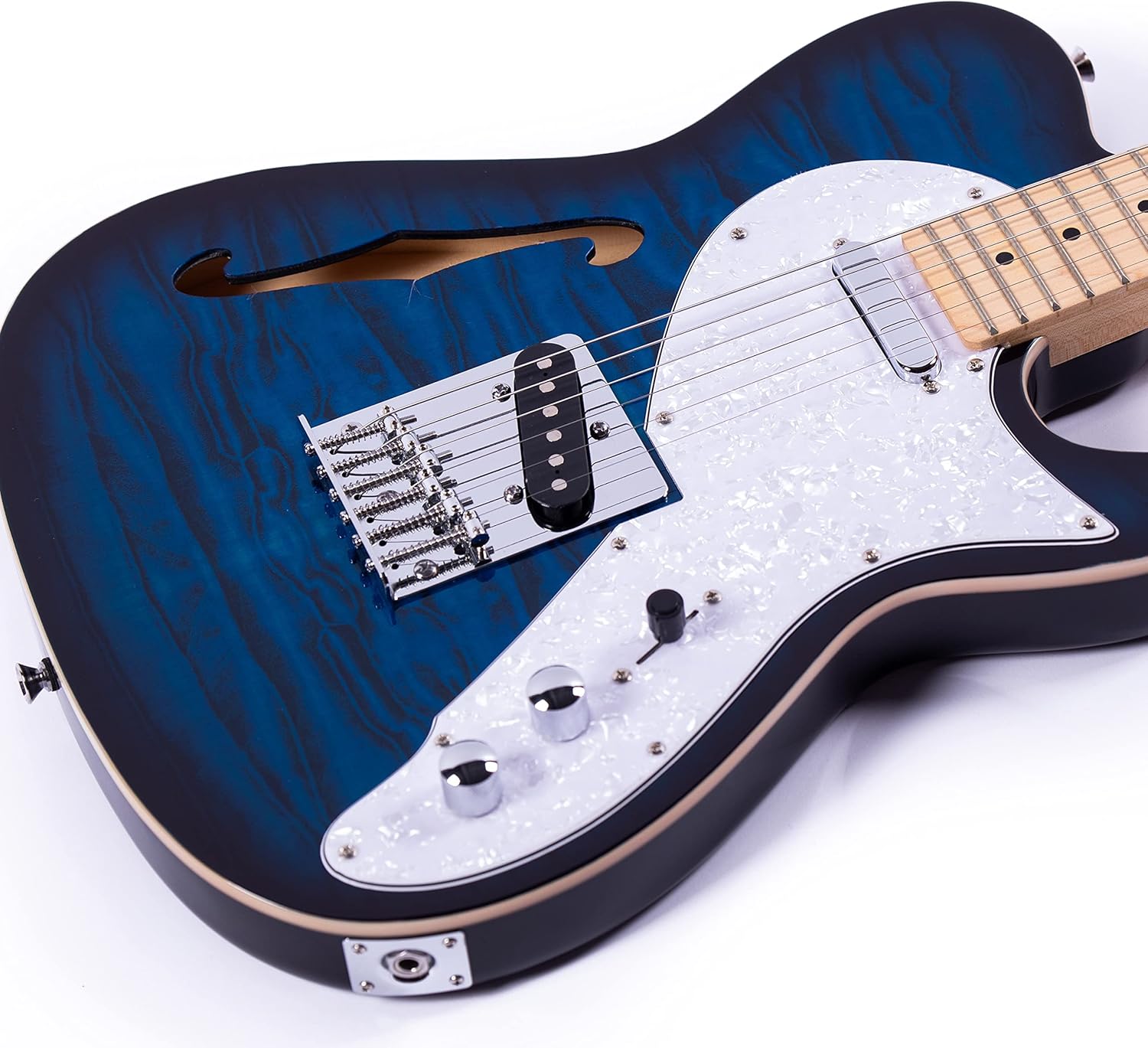 Grote Electric Guitar Semi-Hollow Body Single F-Hole Printed Tele Style Guitar Full-Size Basswood with Canadian Maple neck Chrome Hardware