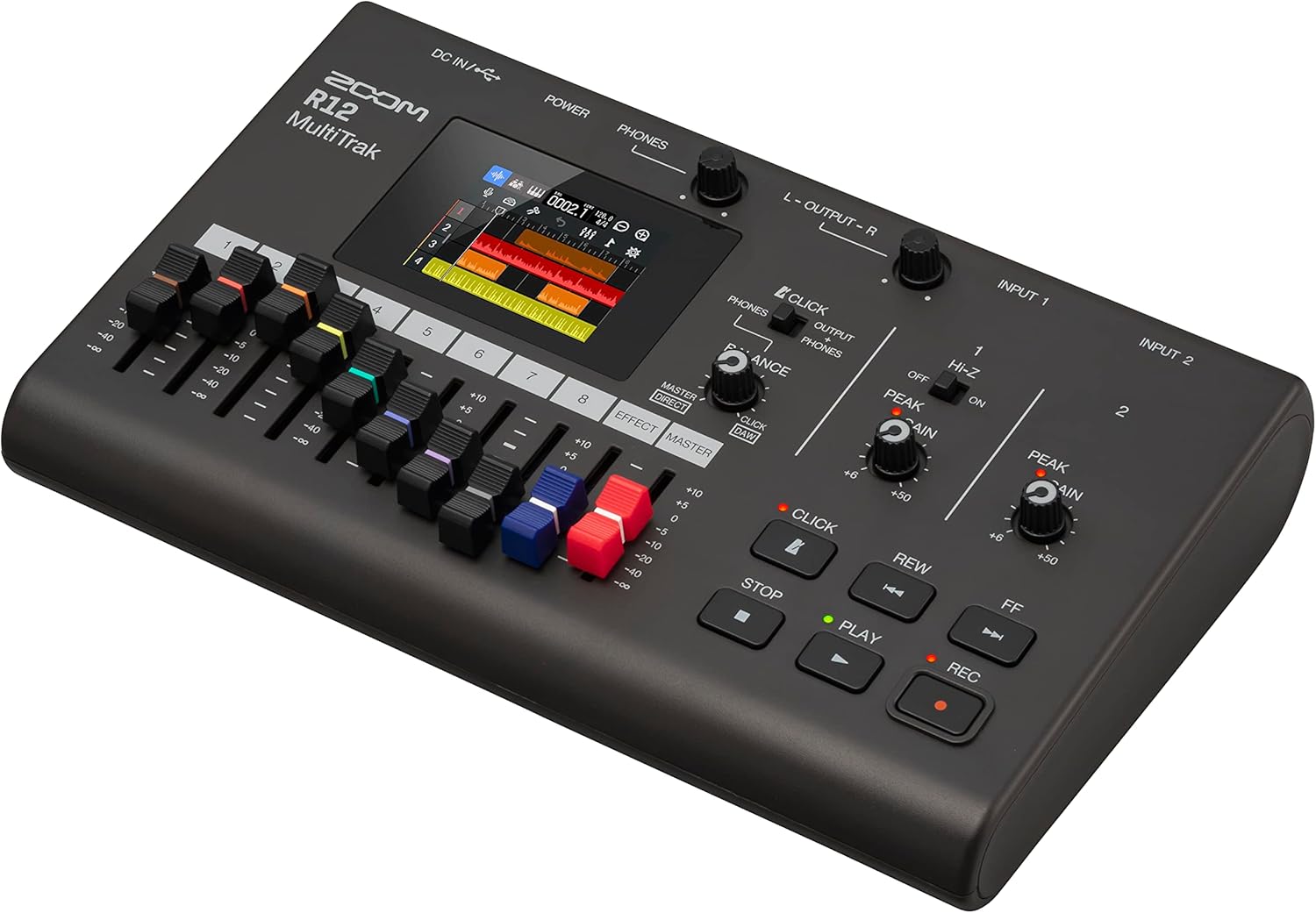 Zoom R12 Multi Track Portable Recorder, with Touchscreen, Onboard Editing, 8 Tracks, 2 Combo Inputs, Effects, Synth, Drum Loops, Battery Powered, and USB Audio Interface