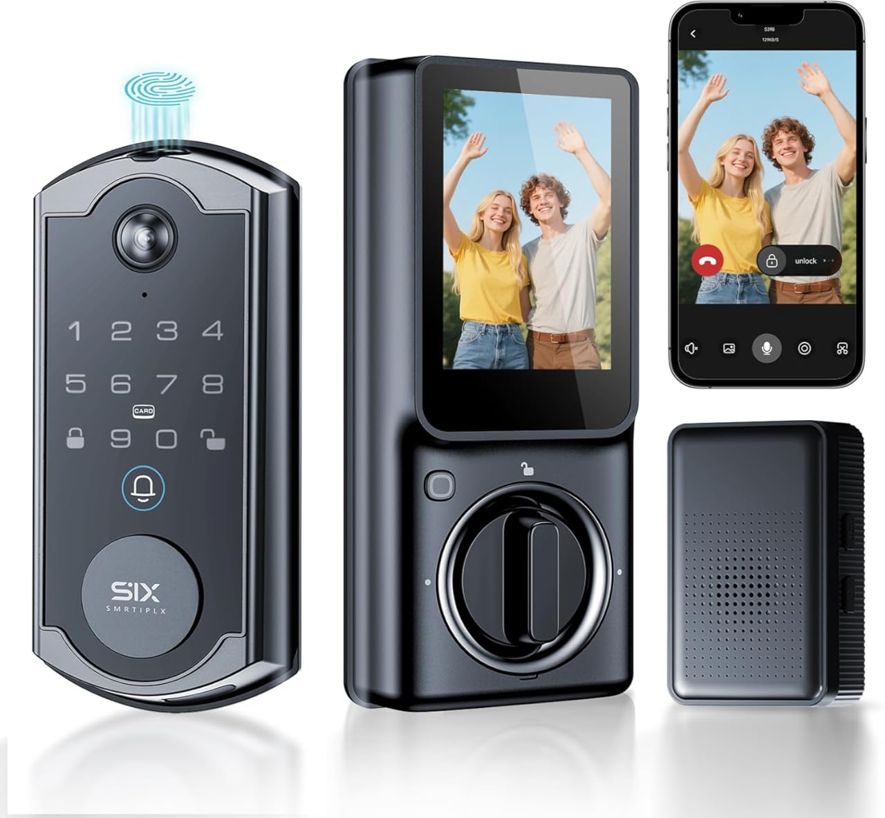 Video Smart Lock S398, 4-in-1 Camera + Video Doorbell + Fingerprint Keyless Door Lock + Indoor Display Monitor, Smart WiFi Deadbolt, App Remote Control, Easy Installation, Chime Included