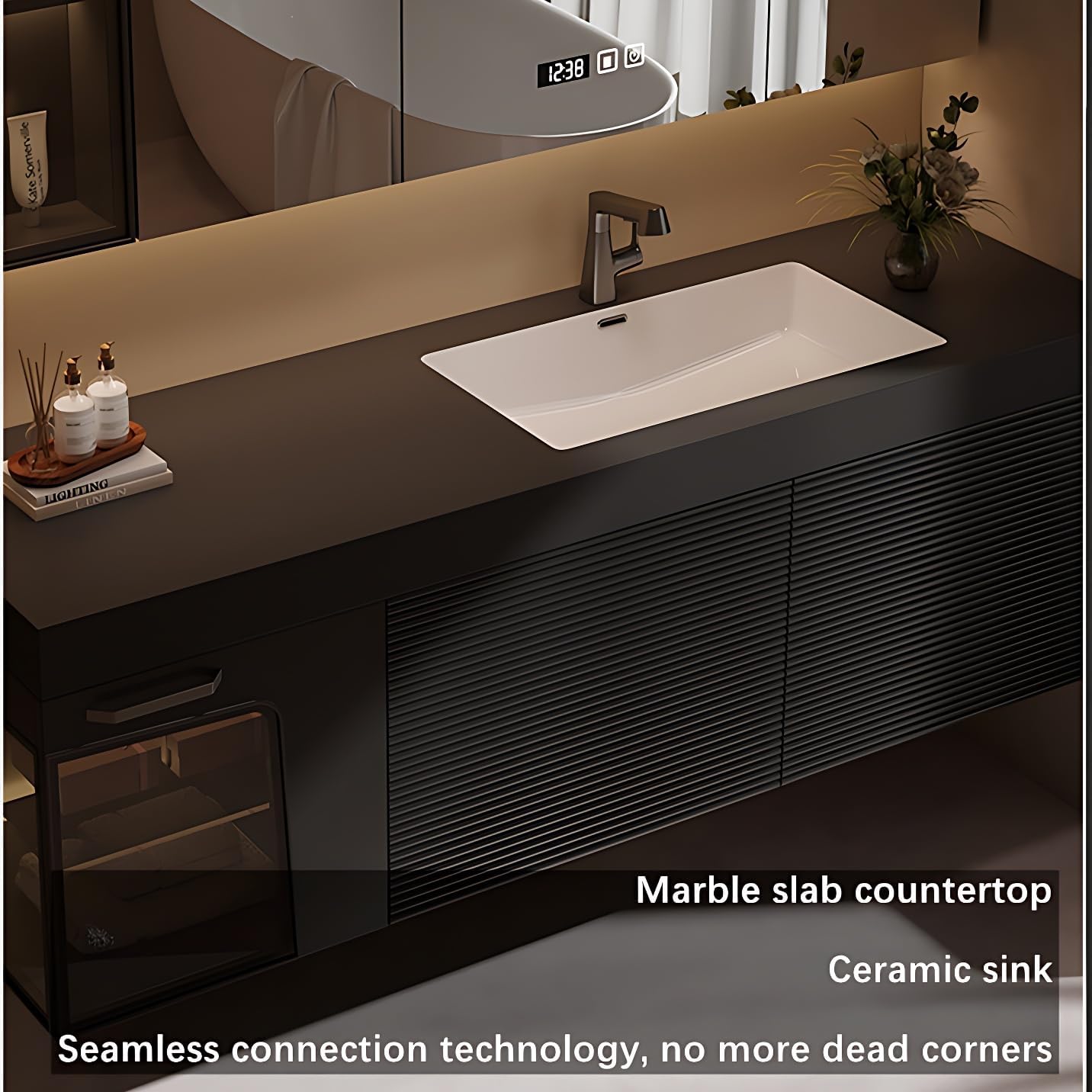 Floating Bathroom Vanity with Sink - Luxury Bathroom Vanity with Drawer & Smart Defogging Mirror - Multi-Layer Solid Wood Material - Wall Mount
