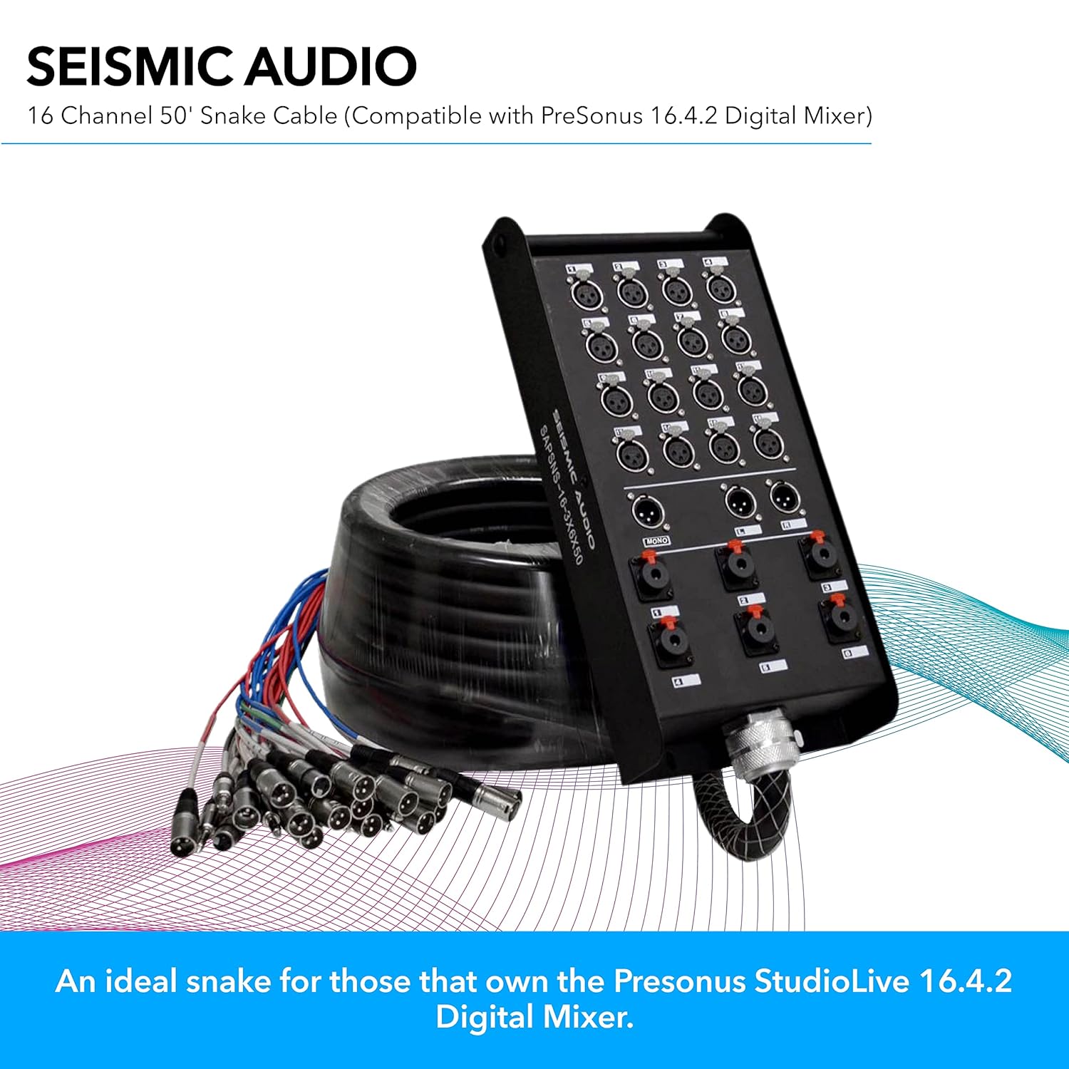 Seismic Audio - SAPSNS-16-3x6x50-16 Channel 50' Snake Cable (Compatible with PreSonus 16.4.2 Digital Mixer) - 16 XLR Inputs, 3 XLR Outputs, 6 TRS 1/4
