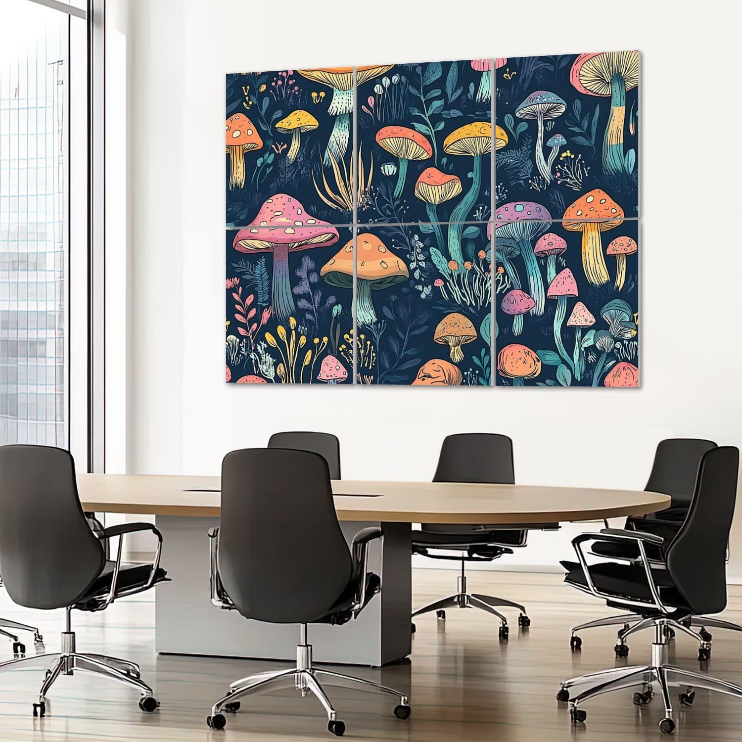 6 Pack Art Acoustic Panels Sound Absorbing Coloful Pink Yellow Red Magical Mushroom Forest Dark Navy Black Decorative Soundproof Wall Panels Self Adhesive for Recording Studios Office 72