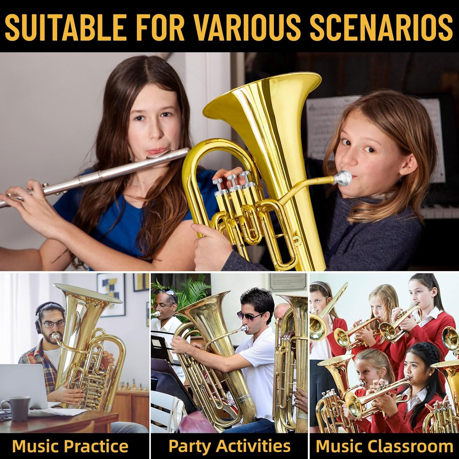 Bb Euphonium Brass Instrument for Beginners & Professionals | Includes Hard Case, Mouthpiece, Cleaning Cloth, and Gloves | Ideal for Brass Band Performance