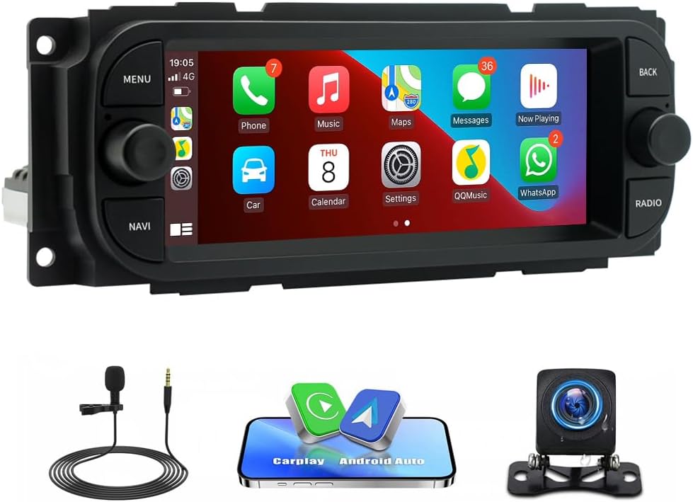 Car Stereo Radio Compatible for Chrysler PT Cruiser 2001 with Carplay Android Auto GPS Navigation 6.86in Touchscreen Car Radio Player with Bluetooth WiFi SWC Mirror Link Split Screen + Backup Camera