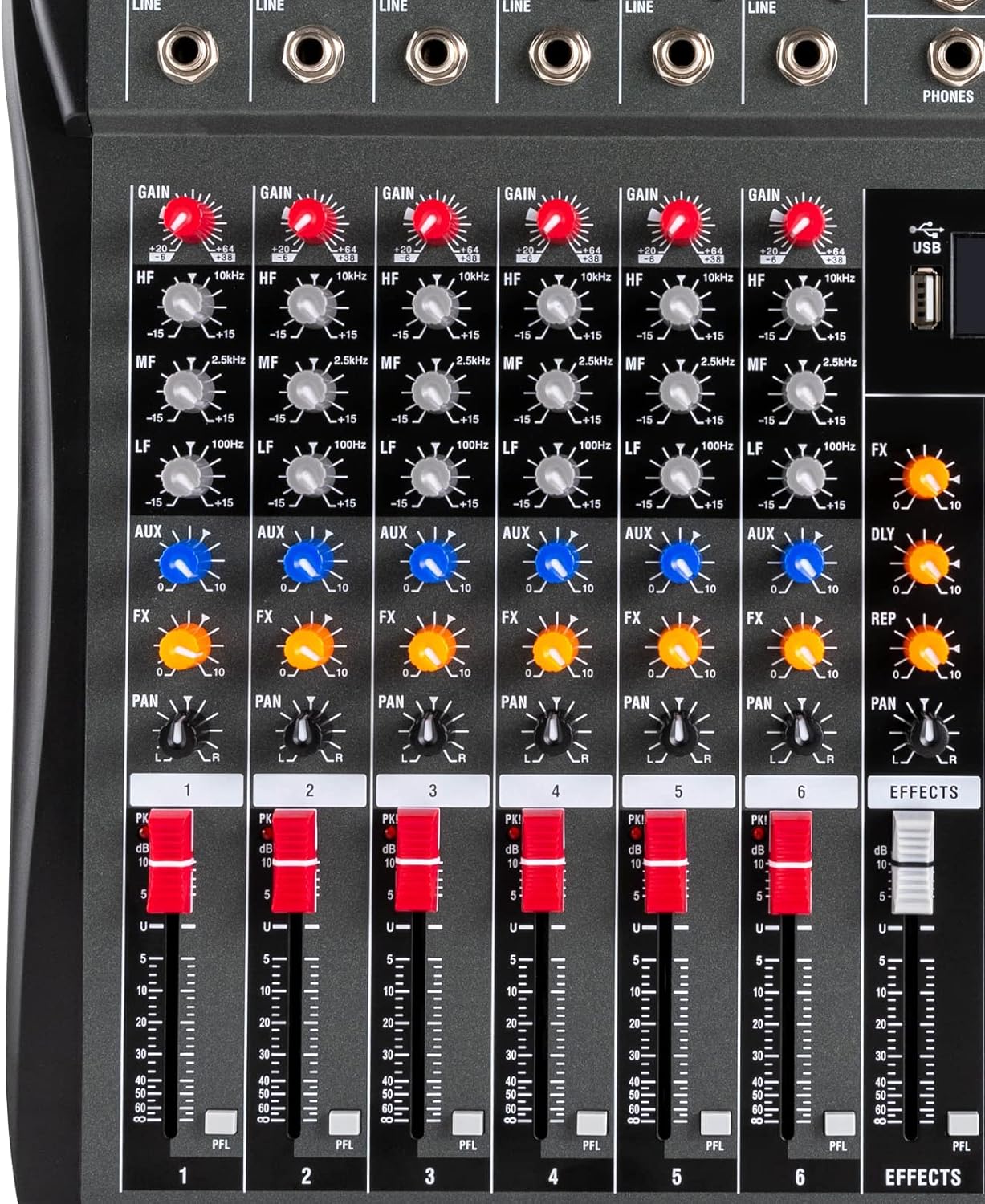 TFCFL 6 Channel Mixing Console Audio Mixer Bluetooth USB Audio Interface 48V Phantom Power Mixer Use for Stereo DJ Studio PC Recording Singing Webcast Party (6 Channel Mixer)