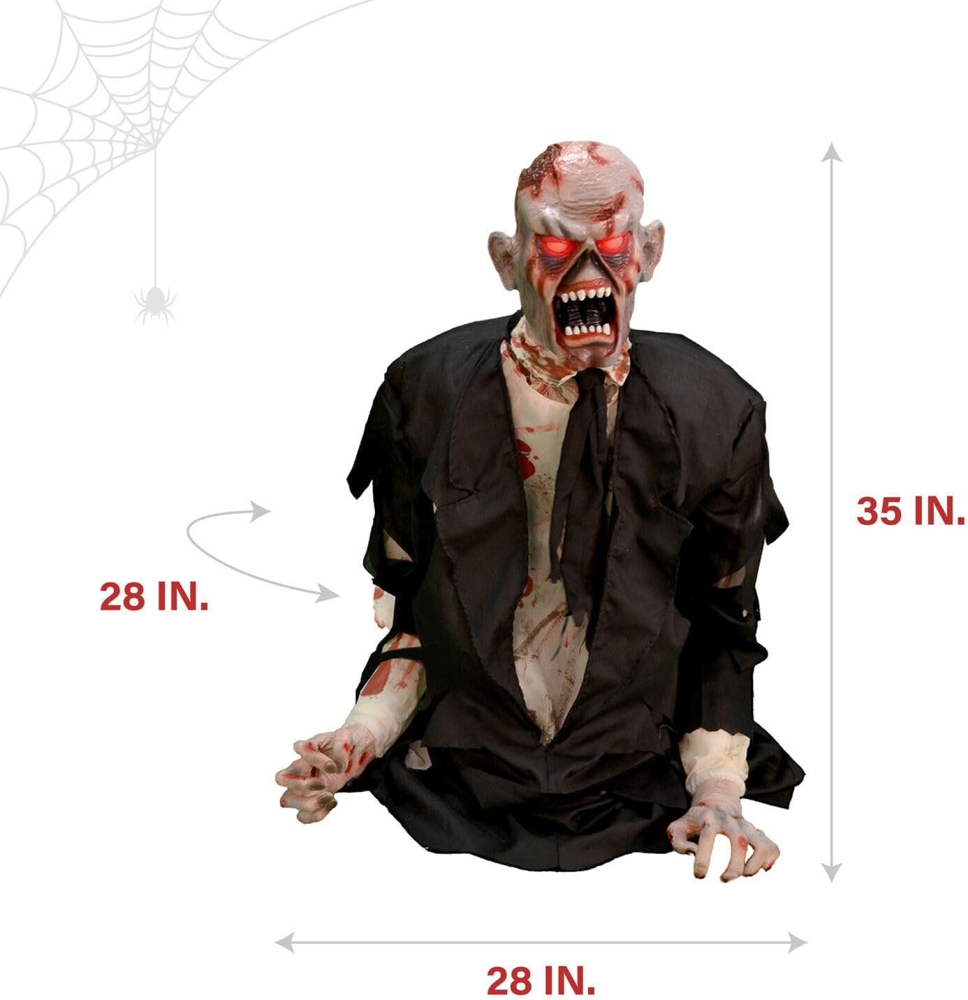 Haunted Hill Farm Damien by Tekky, Battery-Operated, Motion and Sound Activated Animatronic Zombie with Sound Effects and Lights for Indoor or Covered Outdoor Creepy Halloween Decoration