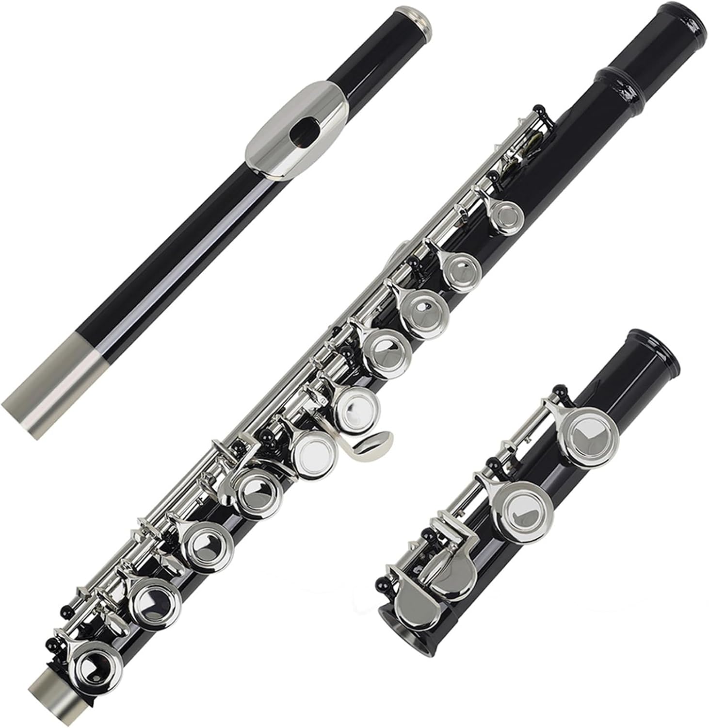 Flute Black 16 Hole Flute Woodwind Closed Key Plus E Key C Nickel Plated Flute with Case Flutes Musical Instruments