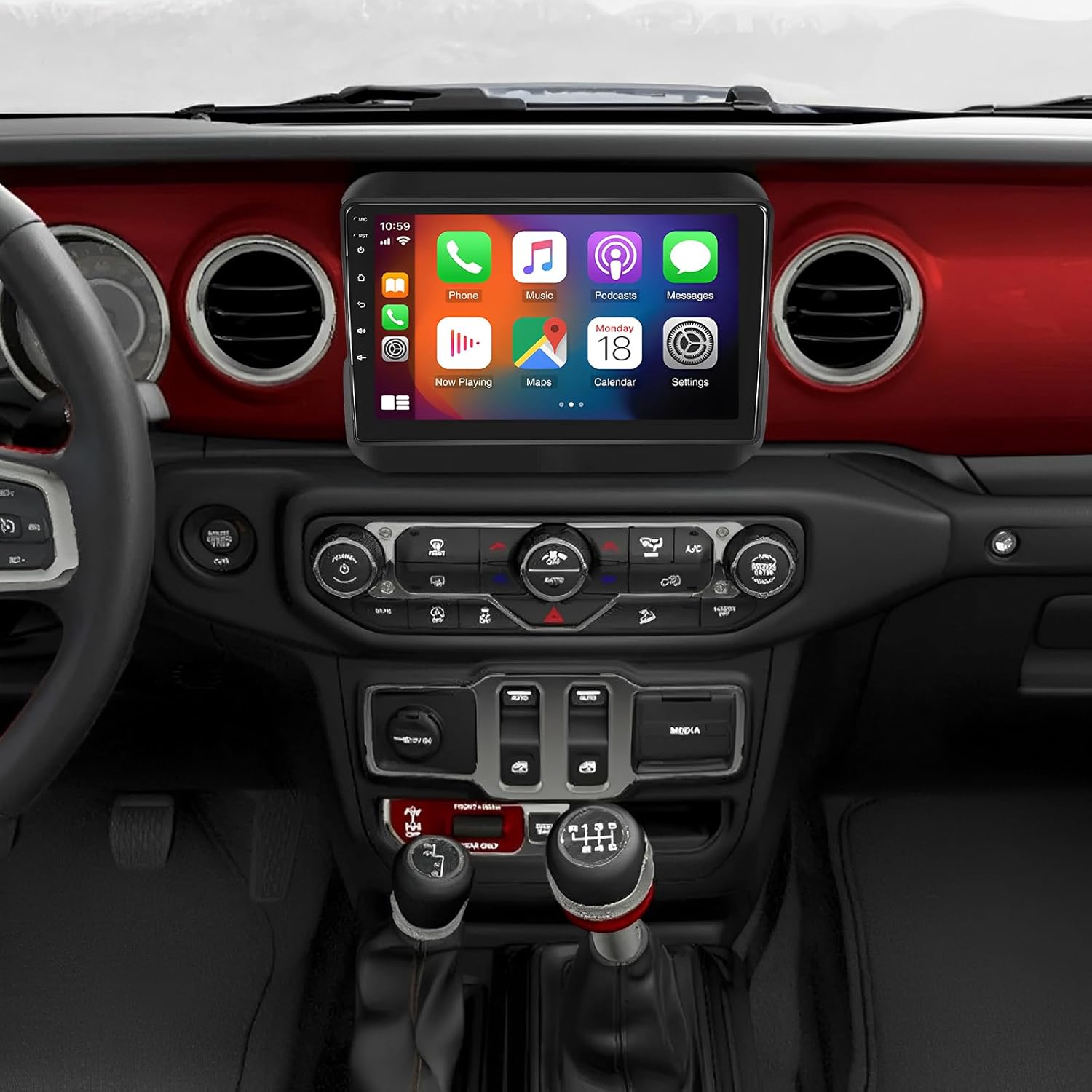 2+32G 9In Car Stereo for Wrangler JL 2018-2019 w/GPS Navigation with Carplay w/Android Auto Double Din Touchscreen Car Radio Receiver Backup Camera