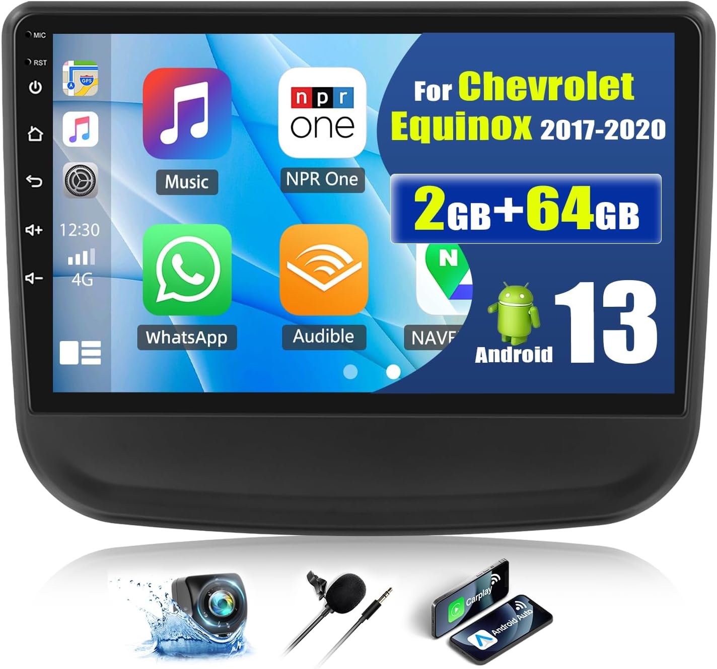 for Chevrolet Equinox 2017 2018 2019 2020 Android 15 Car Stereo Wireless Carplay Android Auto with WiFi 10.1 Inch Touch Screen 2G+64G 26UI GPS Navigation AHD Backup Camera FM RDS EQ SWC
