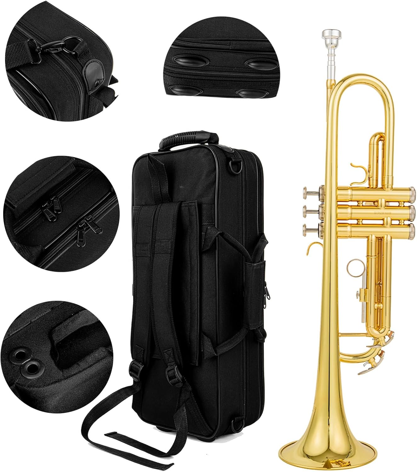 bb trumpet 6331 brass b flat trumpet for beginners and intermediate players copper leadpipe gold lacquer finish stainless steel valves phosphorus hard case and accessories included