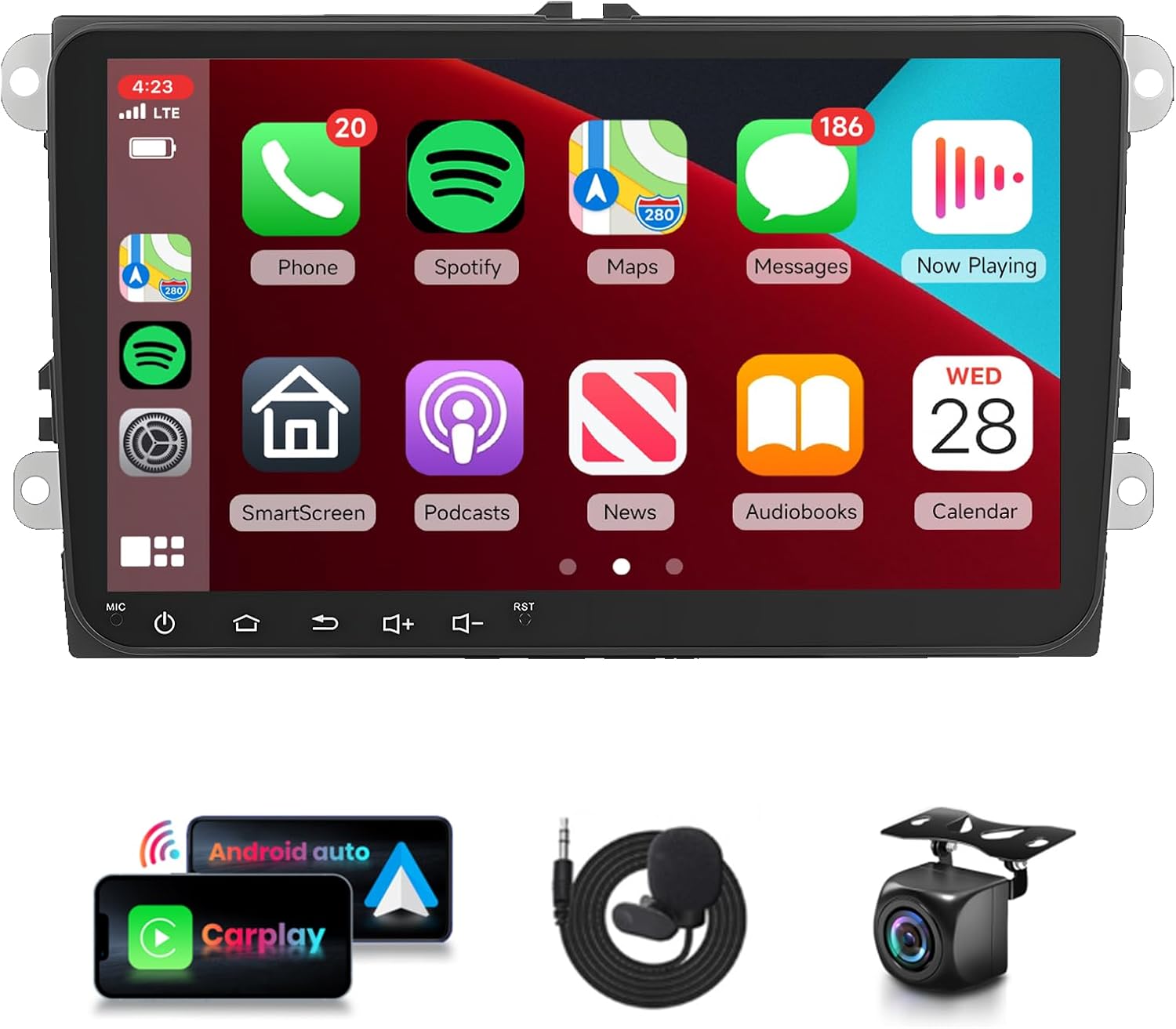 16EQ 2G 64G Car Stereo for VW Volkswagen Passat Jetta Golf Beetle Radio with 9inch 1080P IPS Touchscreen,Wireless Carplay Android Auto,Mirror Link,GPS,WiFi,Bluetooth,RDS FM Radio,Backup Camera + MIC