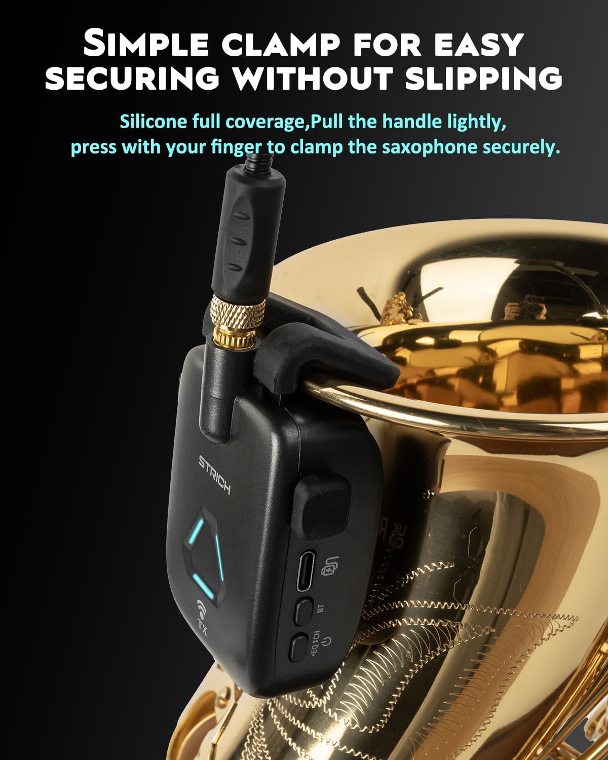 STRICH UHF Rechargeable Wireless Instrument Microphone System with Clip-on Transmitter & Receiver, 99ft Range, Reverb OTG Recording, for Trumpet, Trombone, Saxophone & Brass Instruments