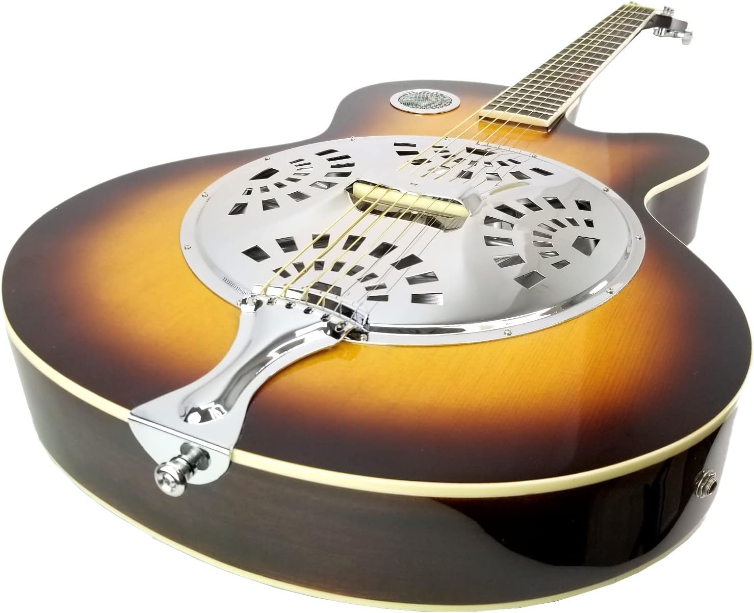 Acoustic Electric Guitar Sunburst Mahogany Traditional Resonator with Built-in Pre Amplifier, Steel Strings