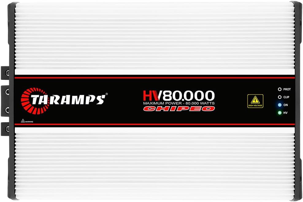 Taramps HV 80000 Chipeo High Voltage Amplifier 0.5 Ohm 80000 Watts Rms 1 Channel with 14~24 Batteries 176~300VDC Out Power Monoblock Car Audio Class D