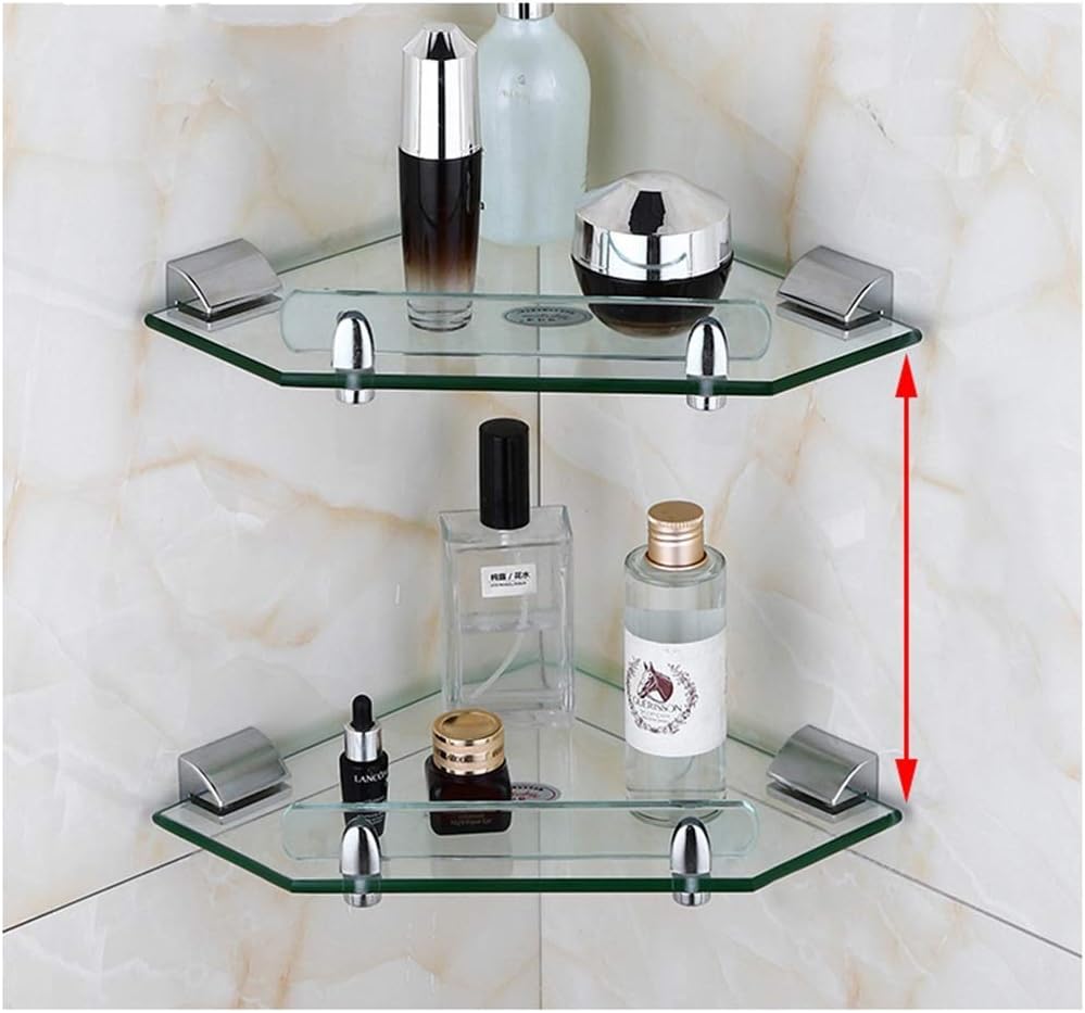 2 X Glass Corner Shelf Tempered Glass Bathroom Shower Caddy Organizer Wall Mount 304 Stainless Steel