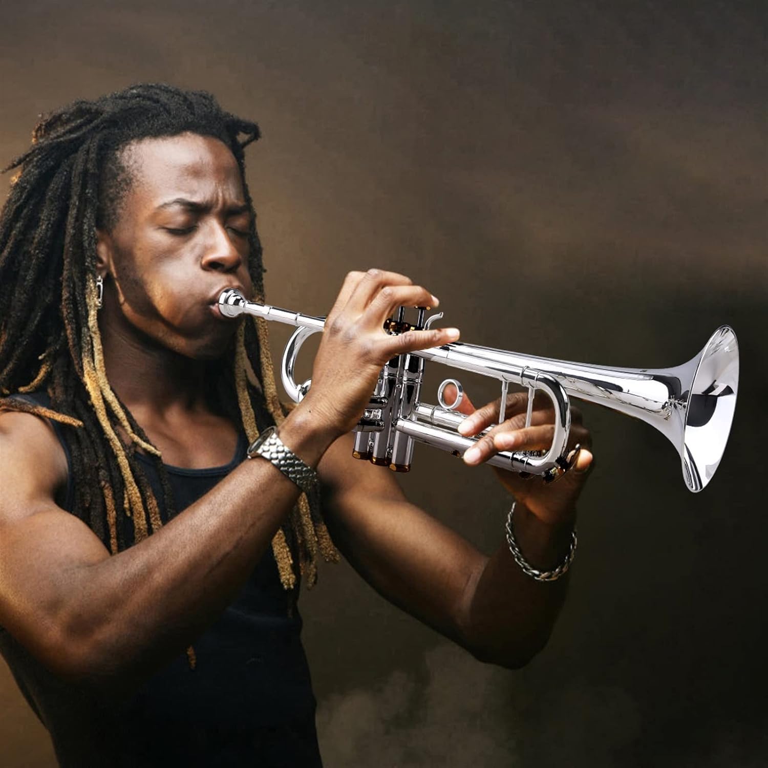 TSTS Prefessional Bb Trumpet Brass Material Silver-Plated Surface Beautiful Buttons Wind Instrument with 5C Mouthpiece Professional Trumpet