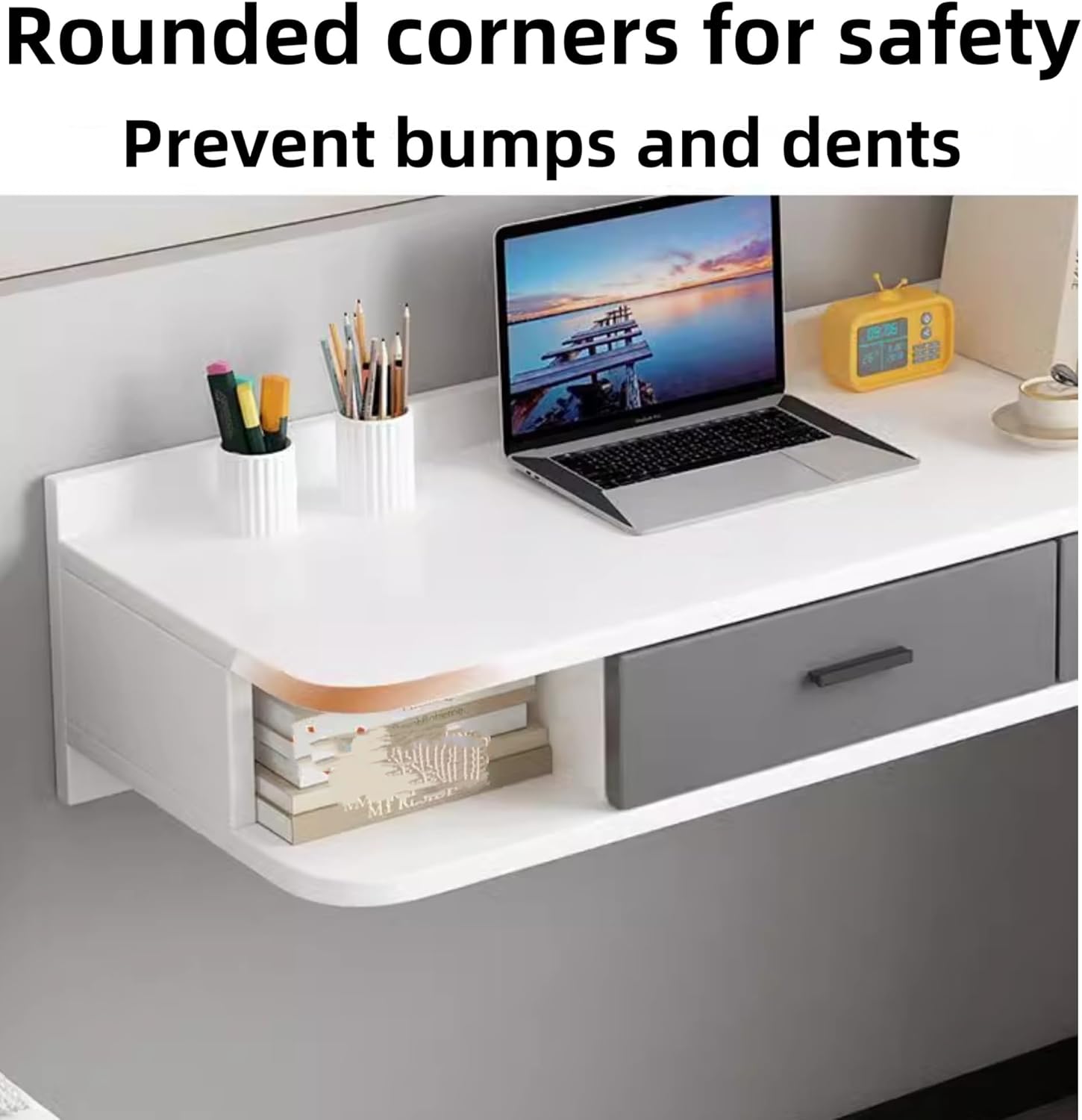 Floating Wall Mount Computer Desk, Wooden Floating Shelf with Drawer, Modern Vanity Desk for Bedroom, Living Room, Office(Gray,23.6x15.7x9.8in)