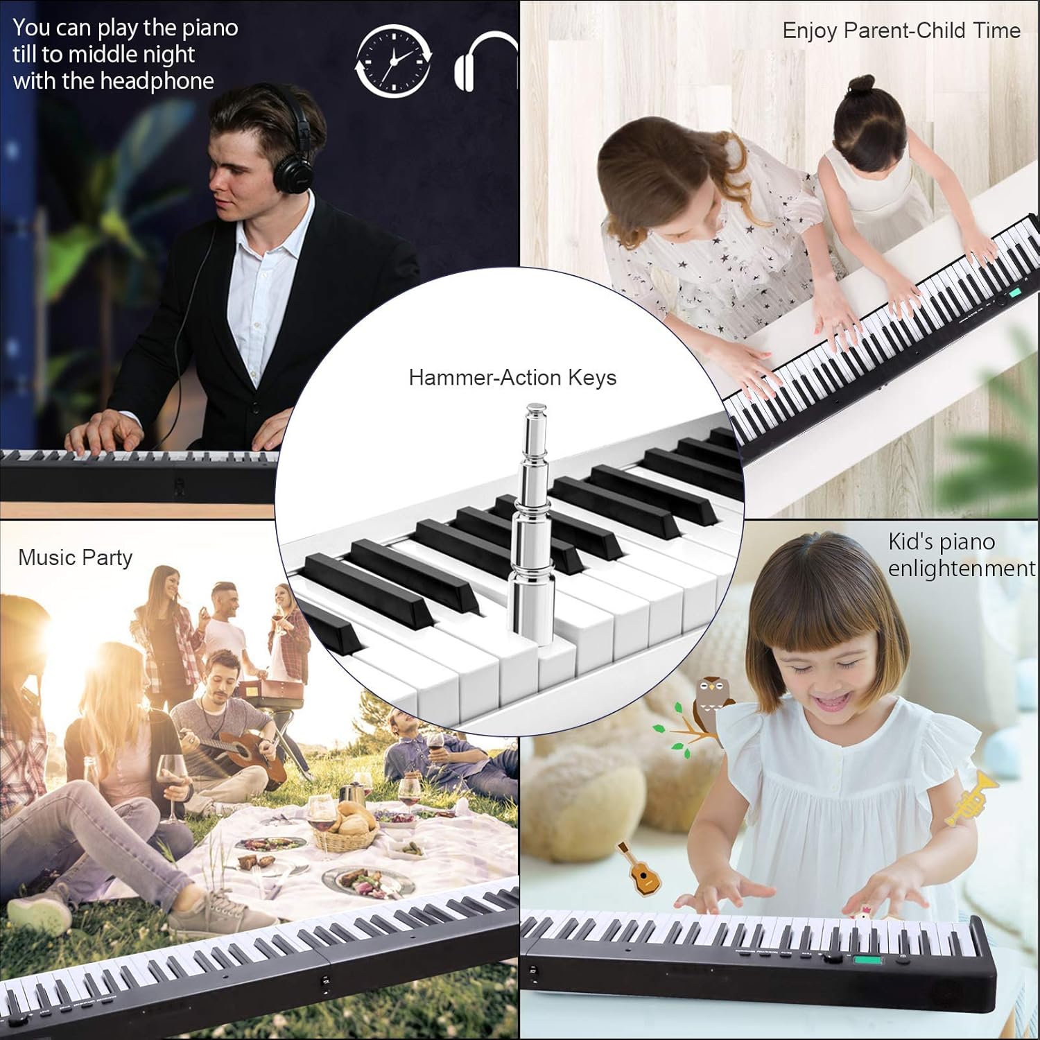 Portable Folding Piano Keyboard, 88 Key Semi-Weighted Digital Piano,Full Size Electric Piano Keyboard w/MIDI Bluetooth, Suitable for Beginner, Adult,Toddler, Kids