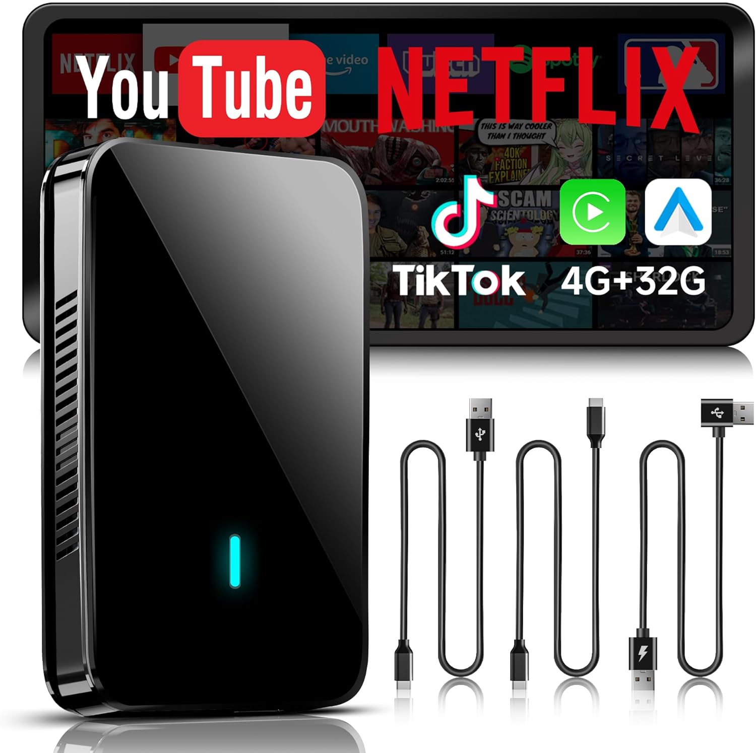 Magic CarPlay Box, Wireless CarPlay Adapter Supports for Netflix/YouTube/TF Card, 4GB+32GB AI Box Carplay, Plug & Play, Drivechat with AI Skills, Dual WiFi, Bluetooth, Fits for OEM Wired CarPlay Cars