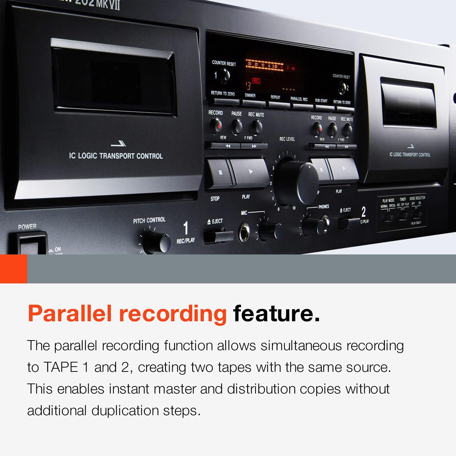 Tascam 202MKVII Double Cassette Deck Recorder with USB Port, Dual Cassette Deck