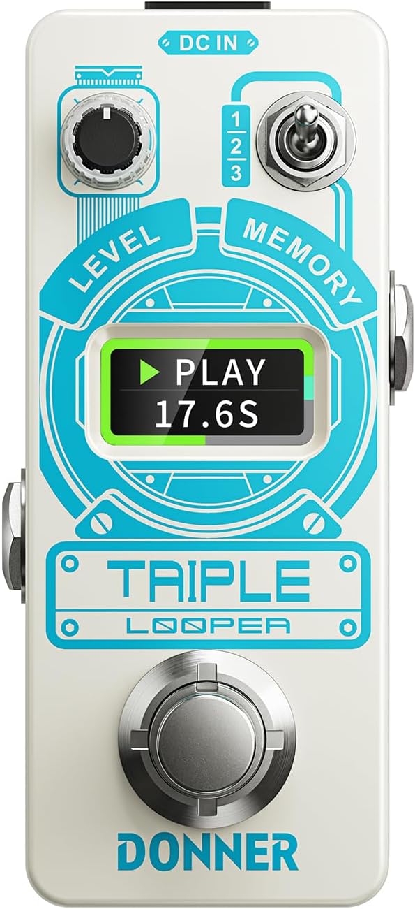 Donner Triple Looper Guitar Pedal, 90 mins Looping Time Loop Pedal with Screen, 3 Loops Looper Pedal with Unlimited Overdubs Undo/Redo