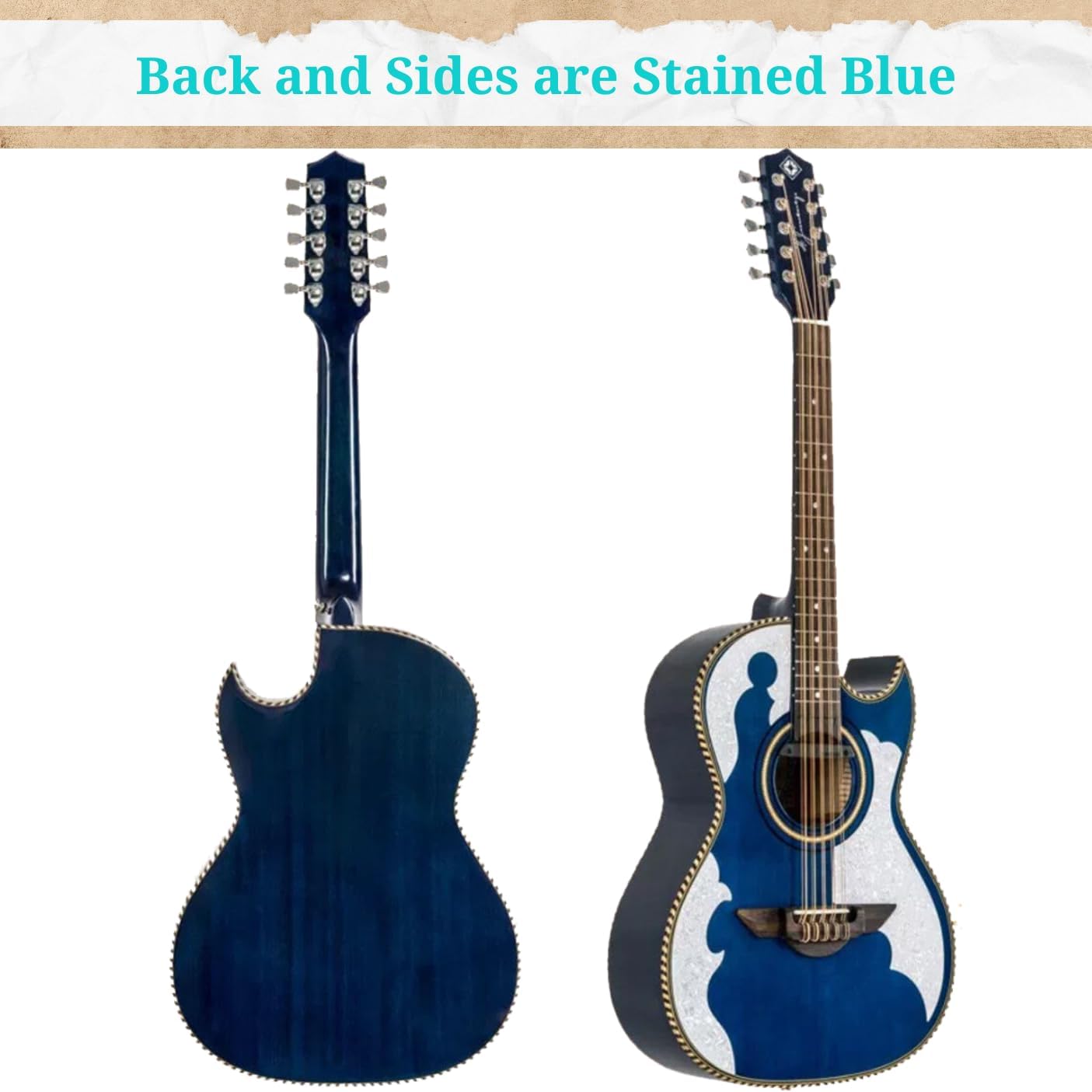 H. Jimenez LBQ4ETB El Patron Bajo Quinto, Acoustic-Electric Guitar with Gig Bag, Transparent Blue