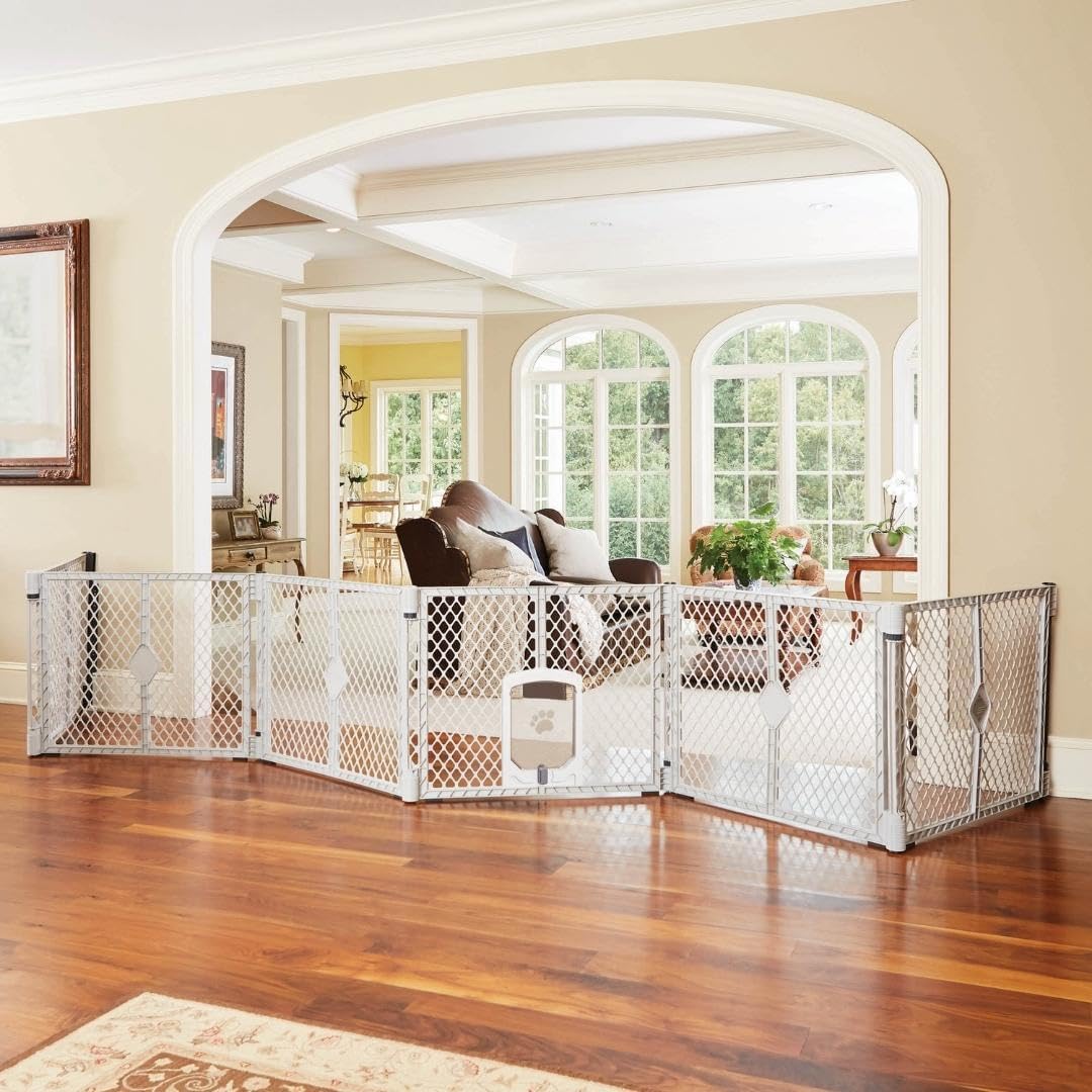 MyPet North States Petyard Passage: 6-Panel Dog Playpen or Dog Fence, Wall Mount Kit Included. Free Standing Play Pen 5.5 ft Corner to Corner, Lockable Pet Door. Made in USA. 26