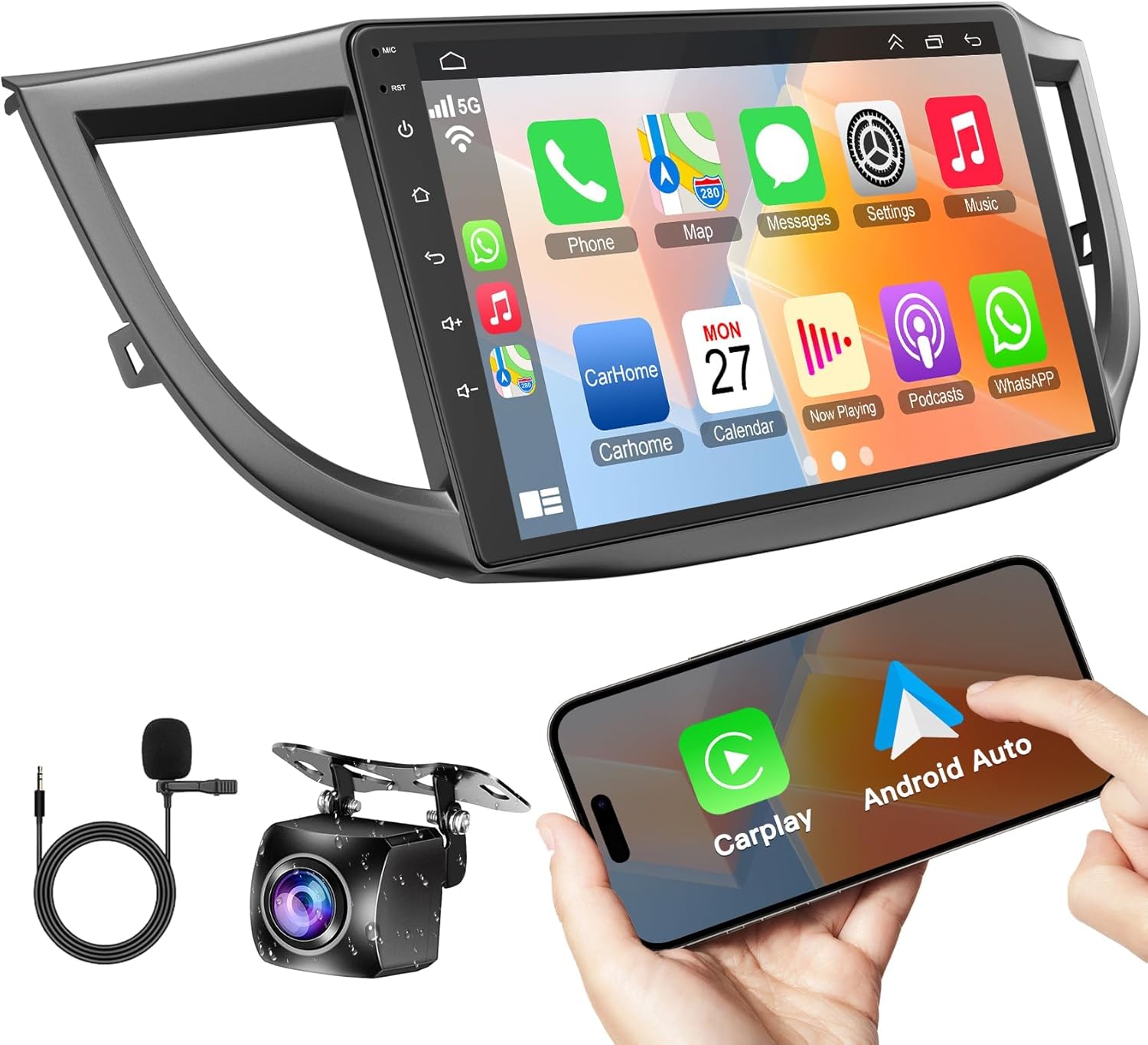 4GB+64GB Car Radio for Honda CRV 2012 2013 2014 2015 2016, 10 Inch IPS Touch Screen CRV Car Stereo with Wireless Carplay/Android Auto, DSP, Bluetooth, Backup Camera, Built-in GPS, FM Radio