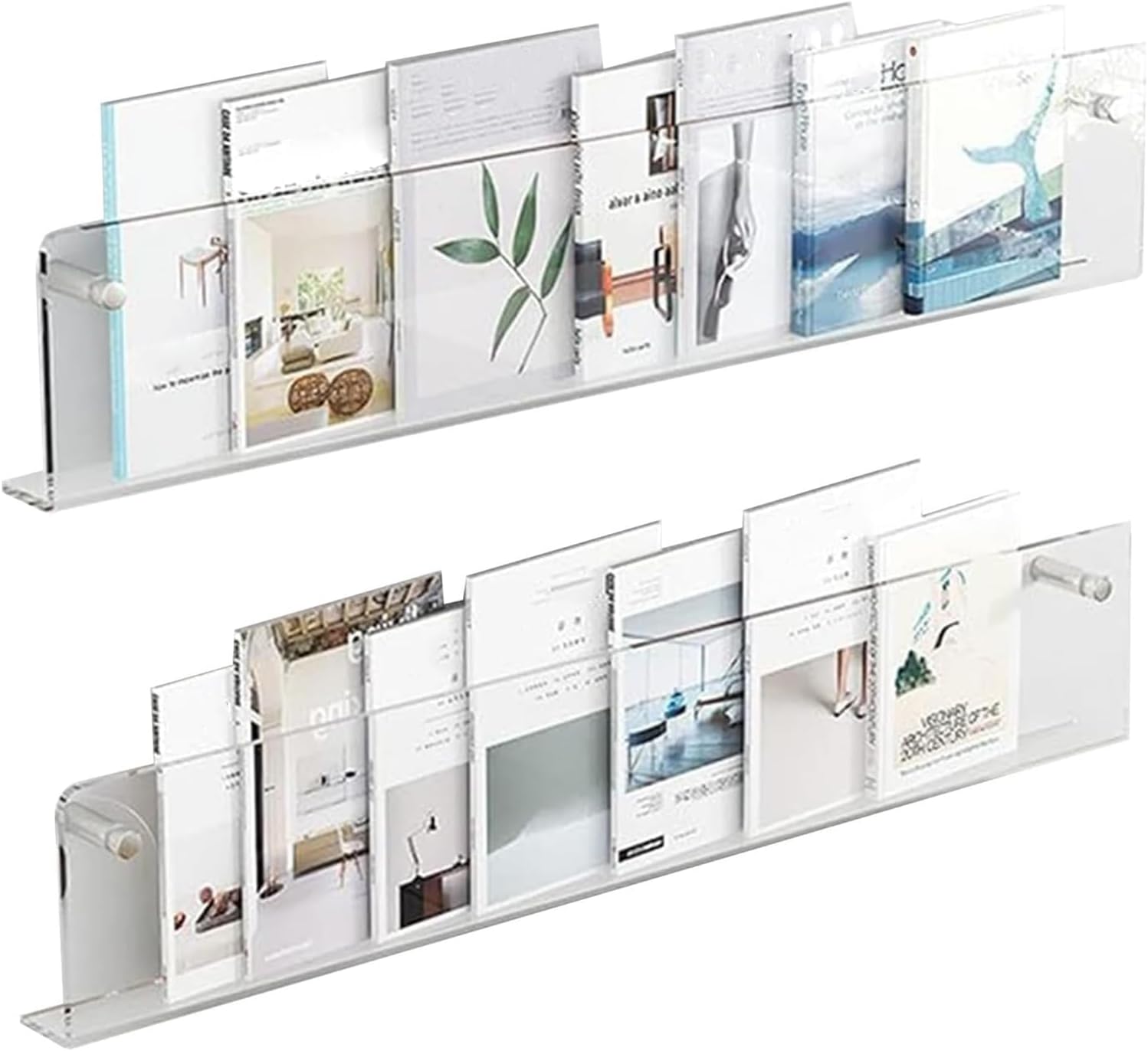 FPIGSHS 2 Pack - Acrylic Wall Magazine Rack，Clear Brochure Holder Wall Mount,Record Holder Wall,Hanging Bookshelf Literature Storage Rack,Floating Bookshelves for Offcie Home (Size : 120cm/47.2in)