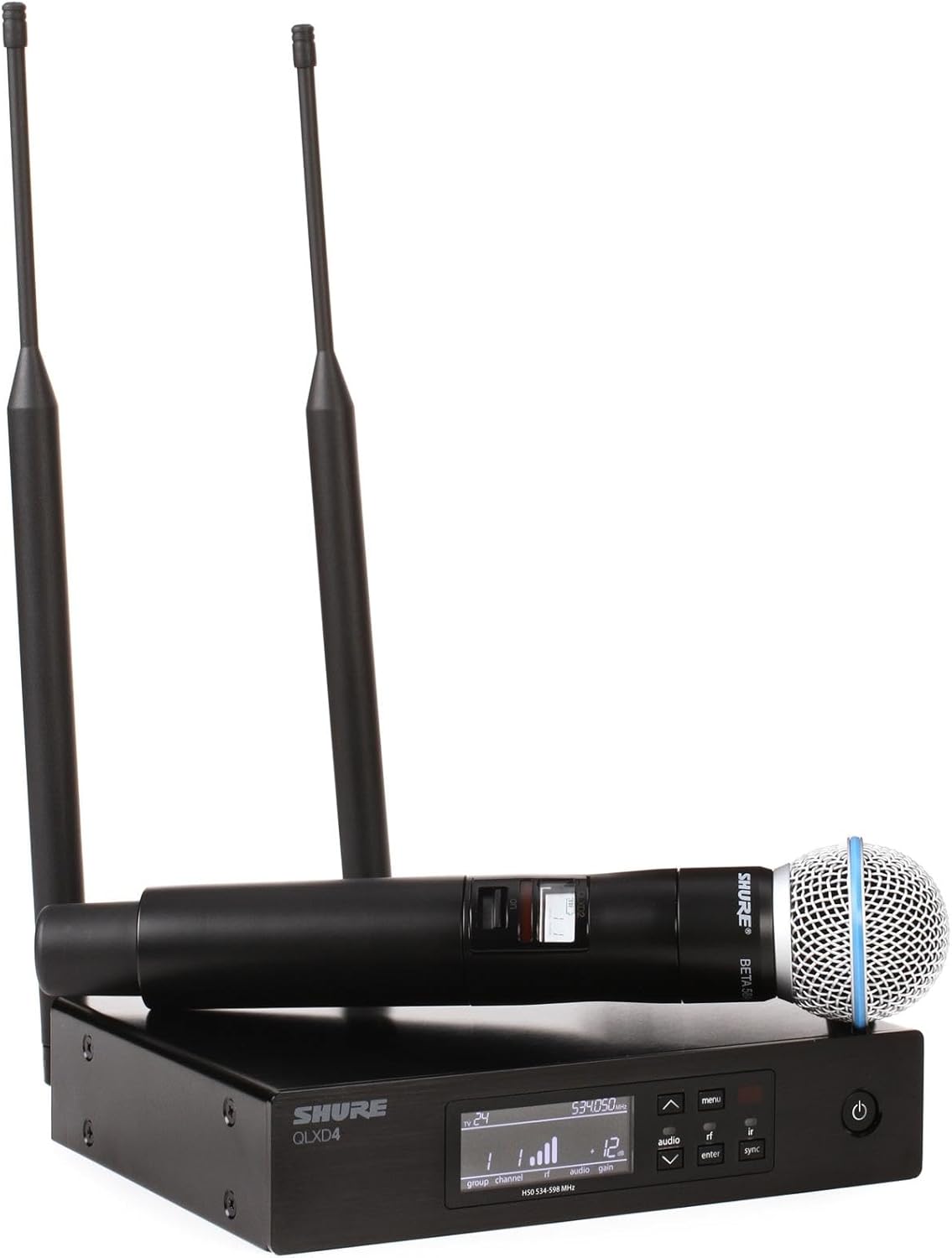 Shure QLXD24/B58 Wireless Microphone System, Durable H50 Band (534-598MHz) - Includes QLXD2/BETA58A Handheld Mic & QLXD4 Receiver