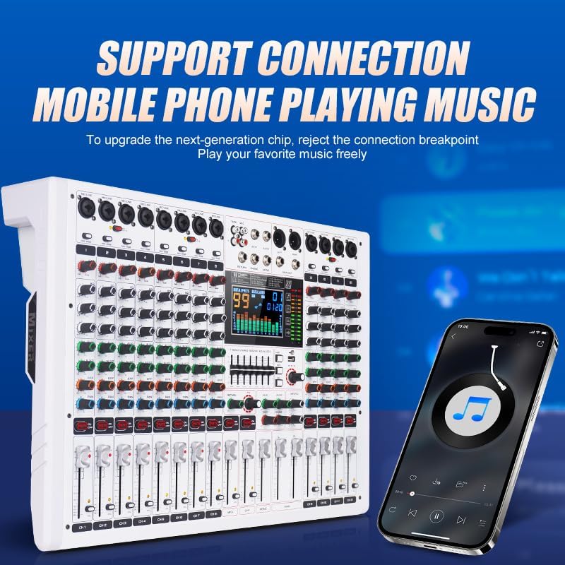 GF12 Multi-Function 12 Channel Audio Mixer with Multi-Effect Processing Built-in Large LCD Color Screen Built-in 7-Stage Equalizer and 99 Reverb DJ Mixer for Performance and Studio (GF12)