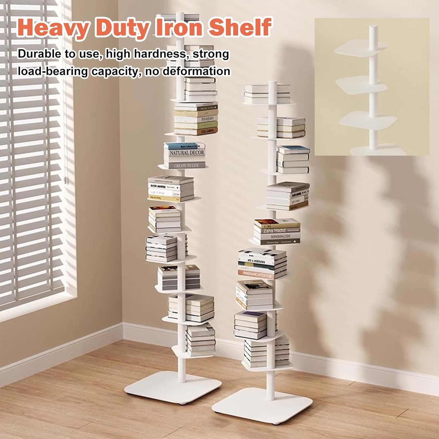 Living Room Vertical Bookshelf Tower, White Adjustable DIY Spine Bookcase, Invisible Book Display Shelves, Narrow Storage Organizer Racks(11-Tier 192cm (75 5/8