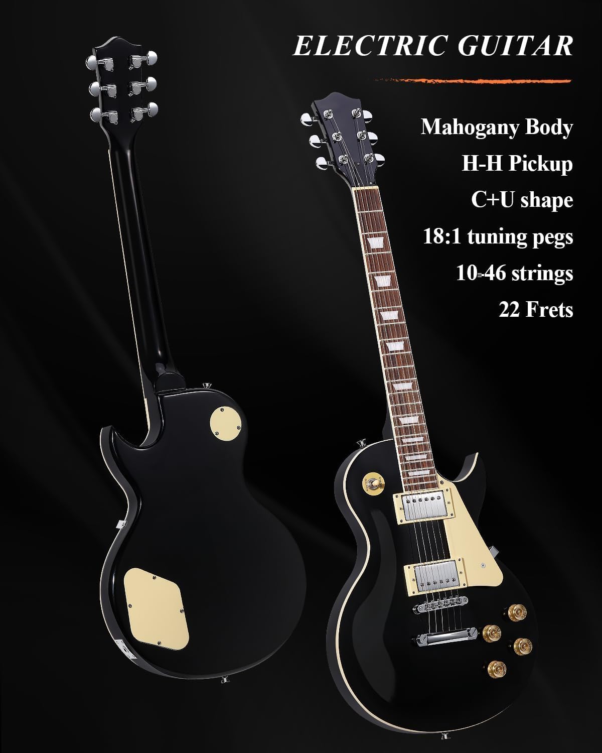 SC Electric Guitar Series - SC Electric Guitar with 5W Mini Amplifier，Mahogany Body, Rosewood Fingerboard, Humbuckers Pickups, Tune-O-Matic Bridge, C Neck (Black)