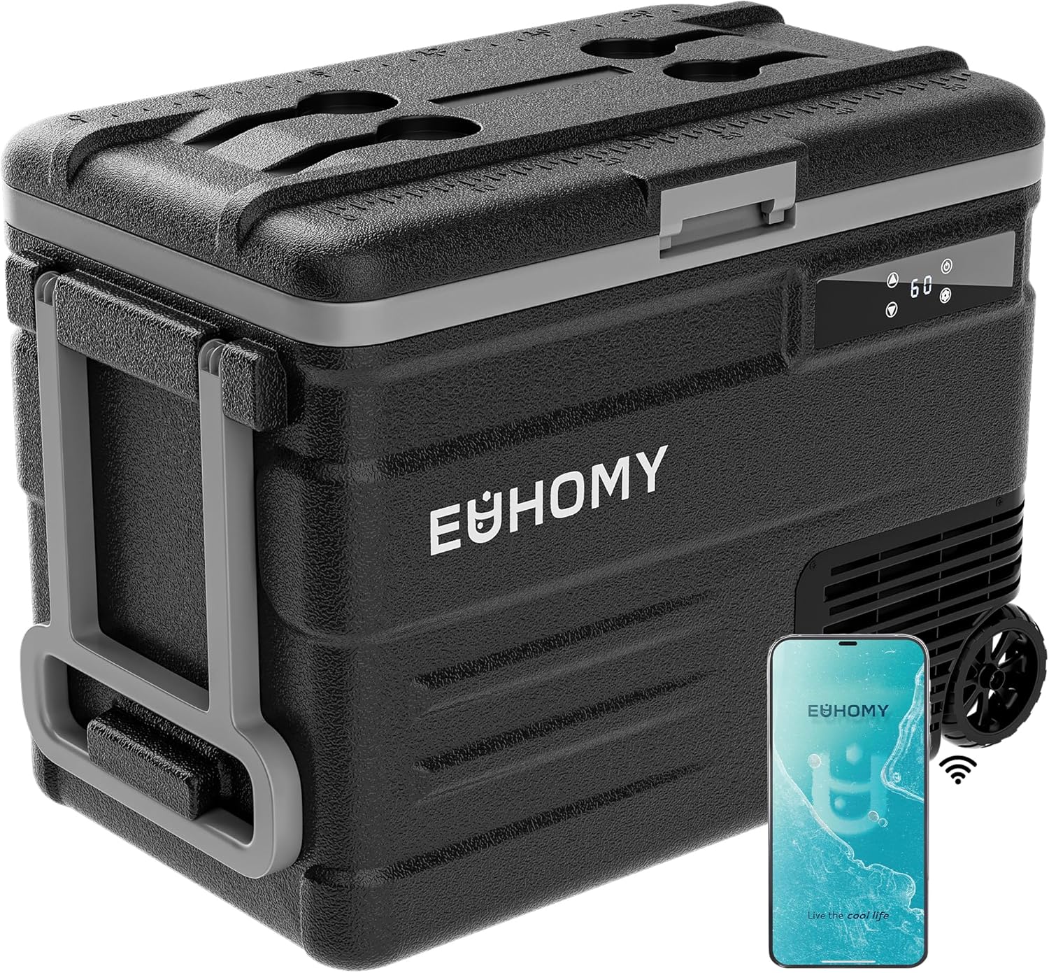 EUHOMY 12 Volt Refrigerator, 59QT(55L) 12V Fridge APP Control, Electric Cooler 12/24V DC 110-240V AC, Car Refrigerator 0℉~68℉, 12 Volt Cooler for Camping, Trip, Truck, Boating, Outdoor