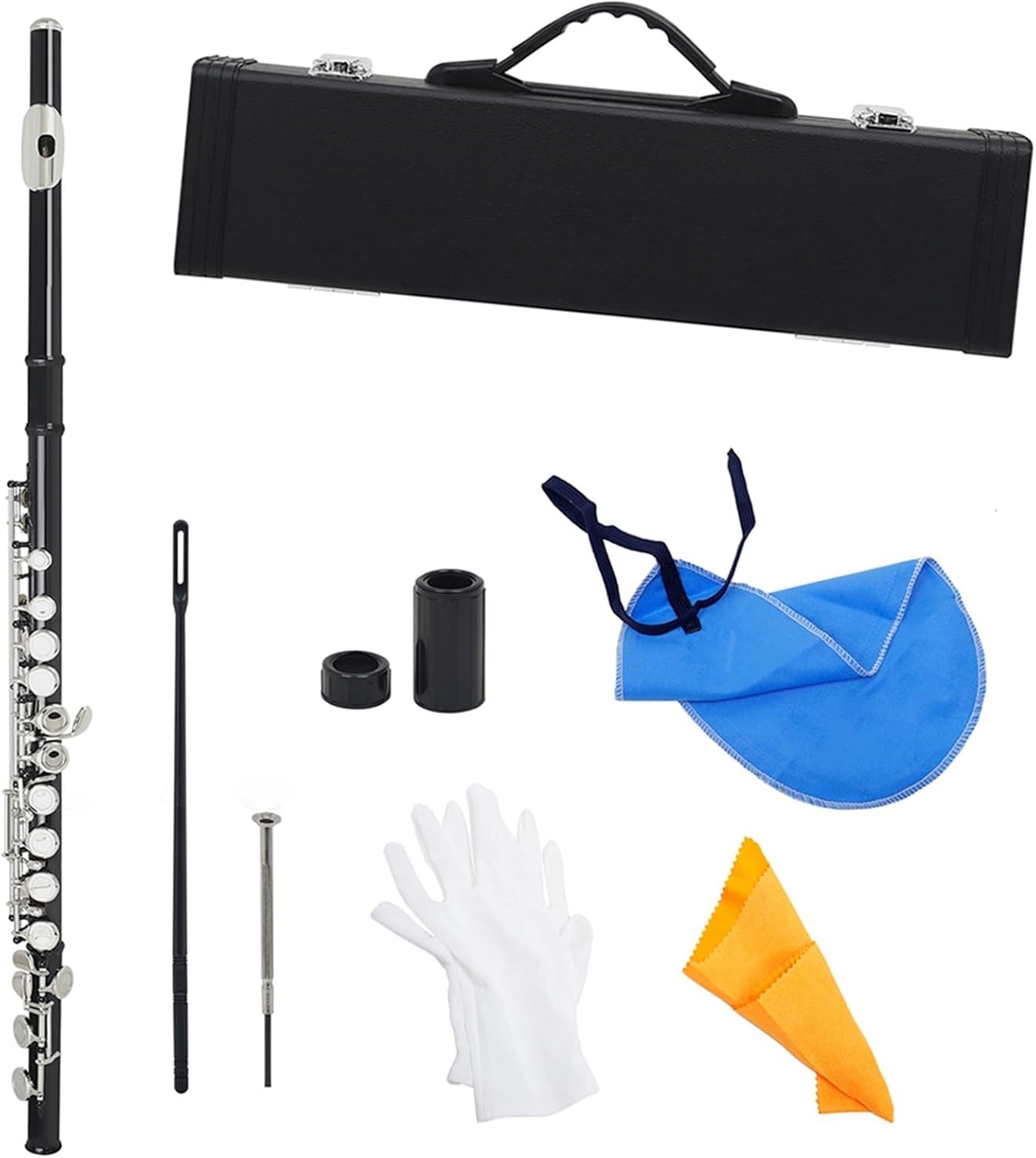 Flute Black 16 Hole Flute Woodwind Closed Key Plus E Key C Nickel Plated Flute with Box Flutes Musical Instruments