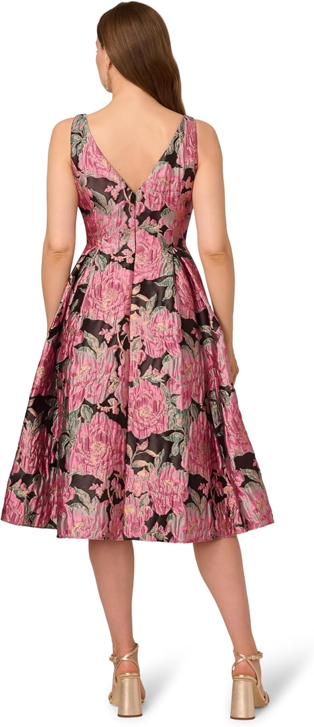 Adrianna Papell Womens Boat Neck Midi Dress