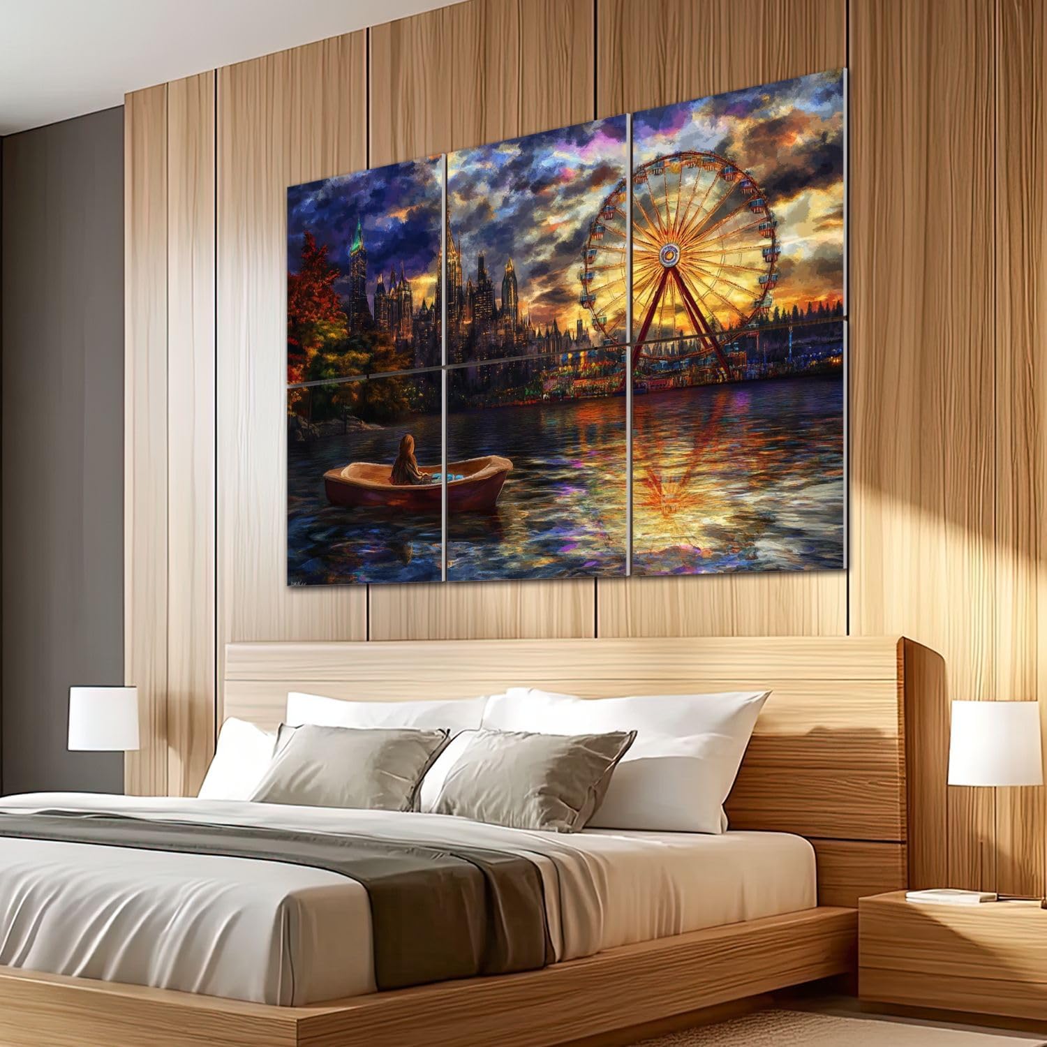 6 Pack Art Acoustic Panels Sound Absorbing Amusement Park Park Scene Castle Skyline Wheel Scenic Pictures Decorative Soundproof Wall Panels Self Adhesive for Recording Studios Office 72