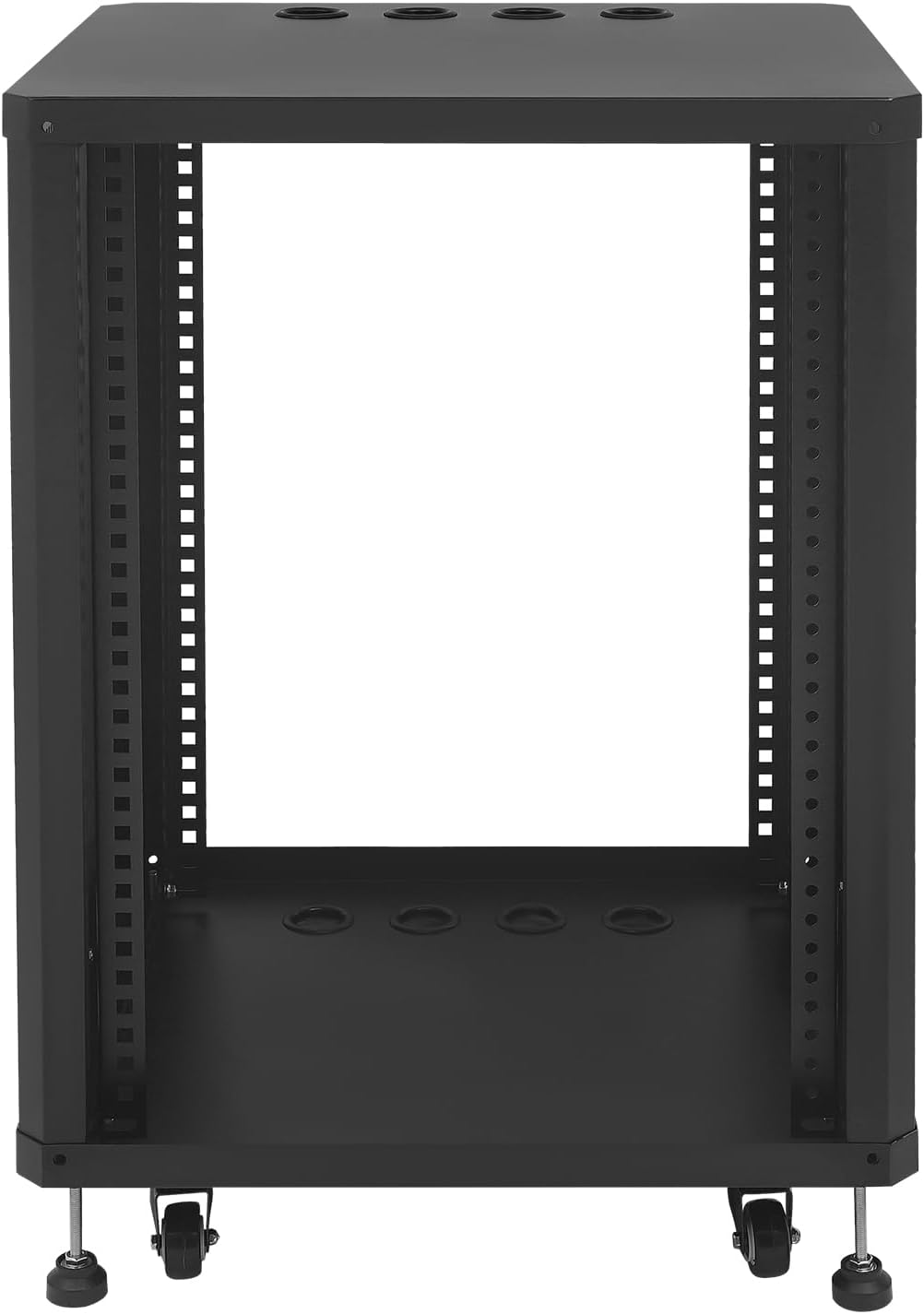 15U Stereo & Studio Rack with Wheels Rolling Network Cabinet Open Frame Audio Component Rack Cabinet Recording Studio Racks with Lifting Handle for Video Music Recording & IT Equipment-Black