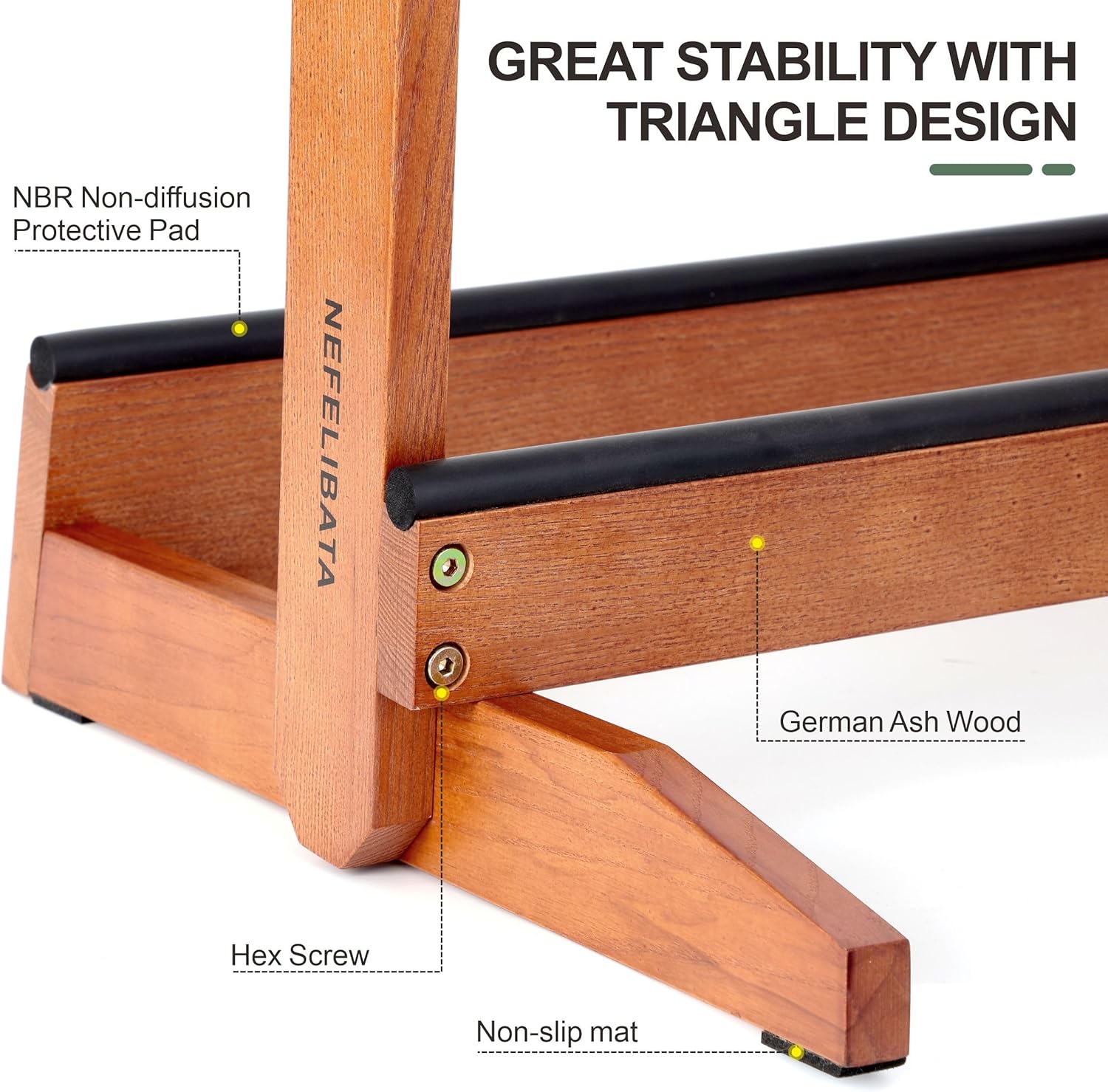 Nefelibata Multiple Guitar Stand 5 Holders Wooden Guitar Stands Floor Rack for Guitars and Case,Electric,Acoustic Guitar, Bass, Cello-German Ash wood