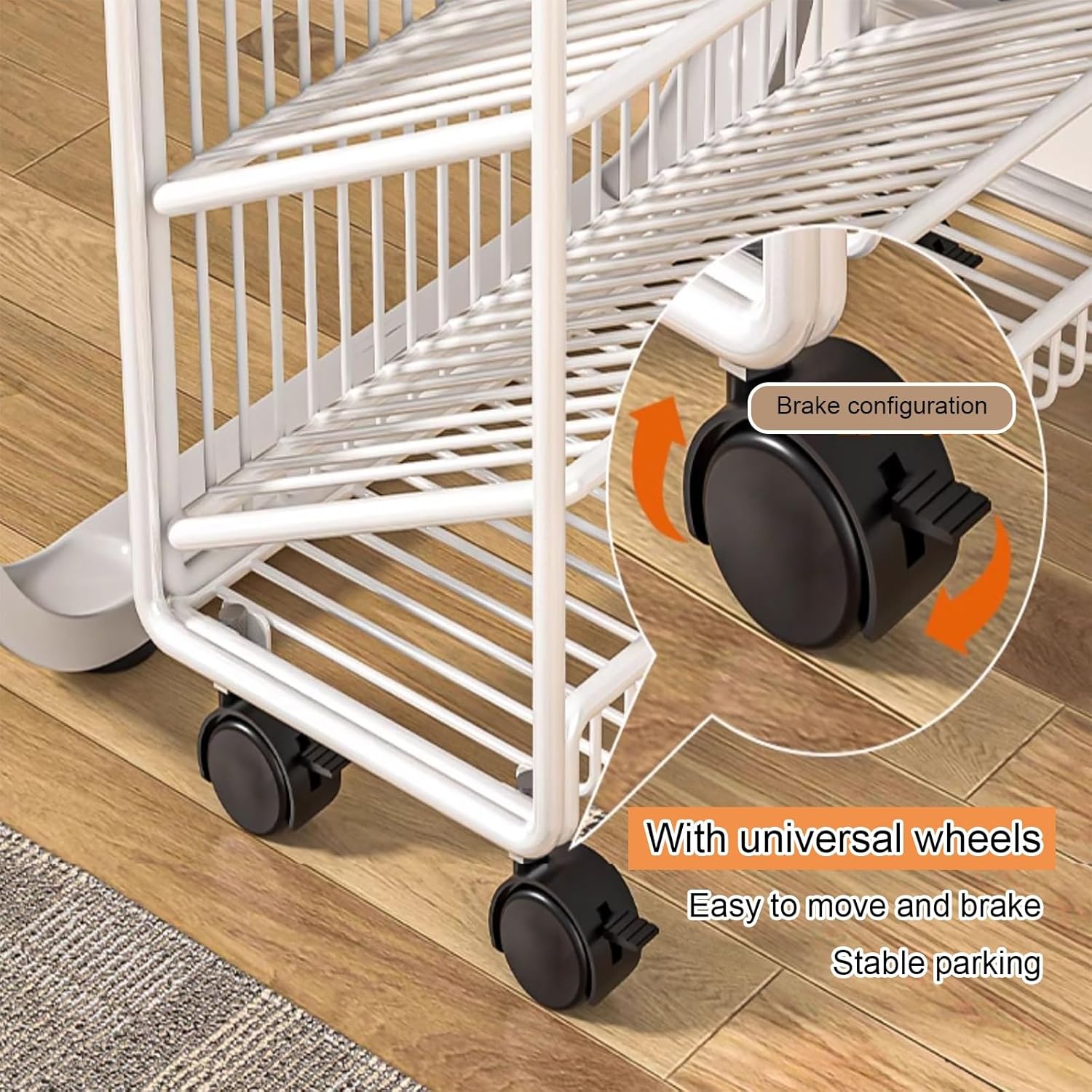 Metal Vertical Bookshelf with Wheels, Bookcase with Storage Organizer, Corner Bookcase Floor Standing Book Shelf for Living Room, Bedroom & Home Office(White)