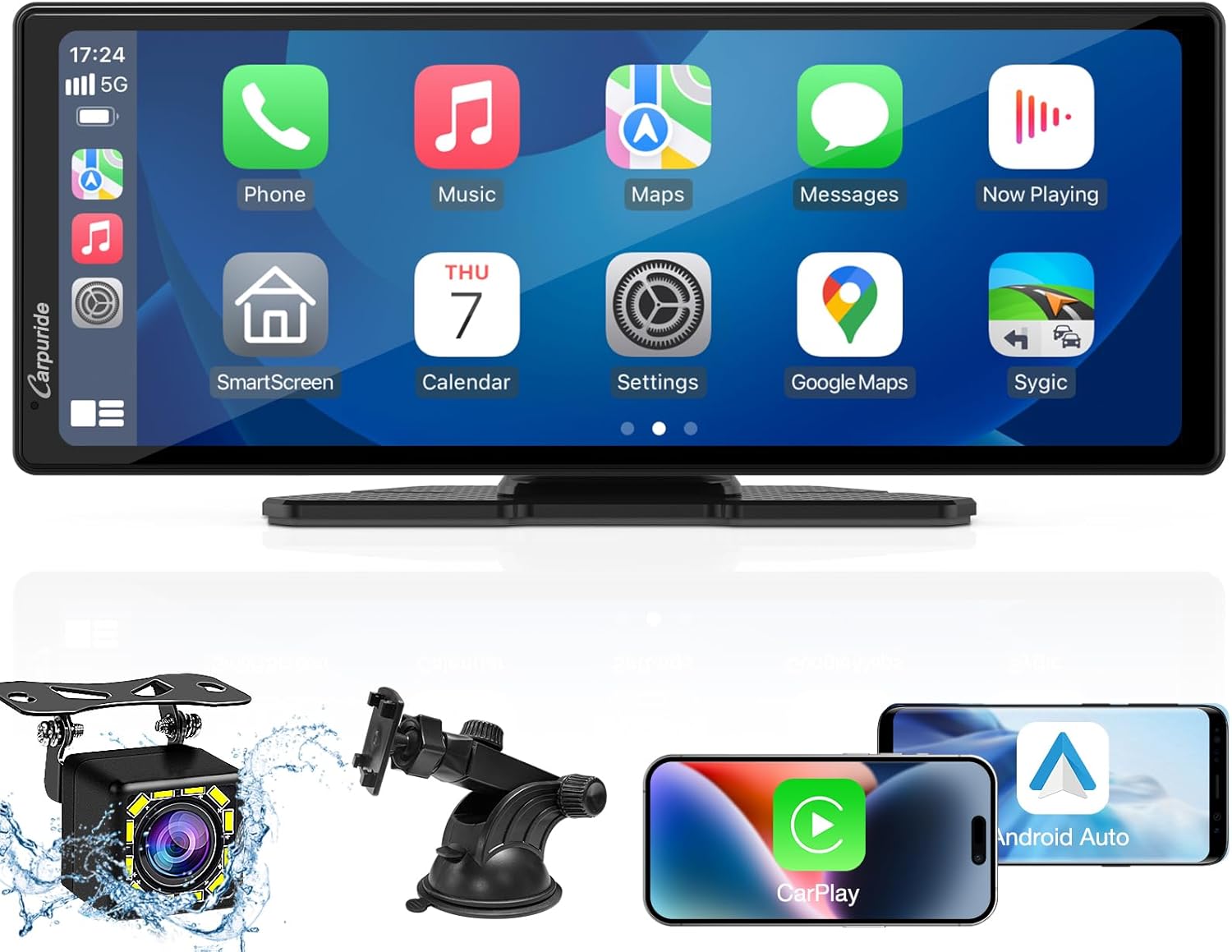 CARPURIDE 9.3 Inch Carplay Screen for Car, Compatible with Wireless/Wired Apple CarPlay, Android Auto and Mirror Link - Bluetooth Audio, Navigation,Siri, FM, AUX, C92 with Backup Cam