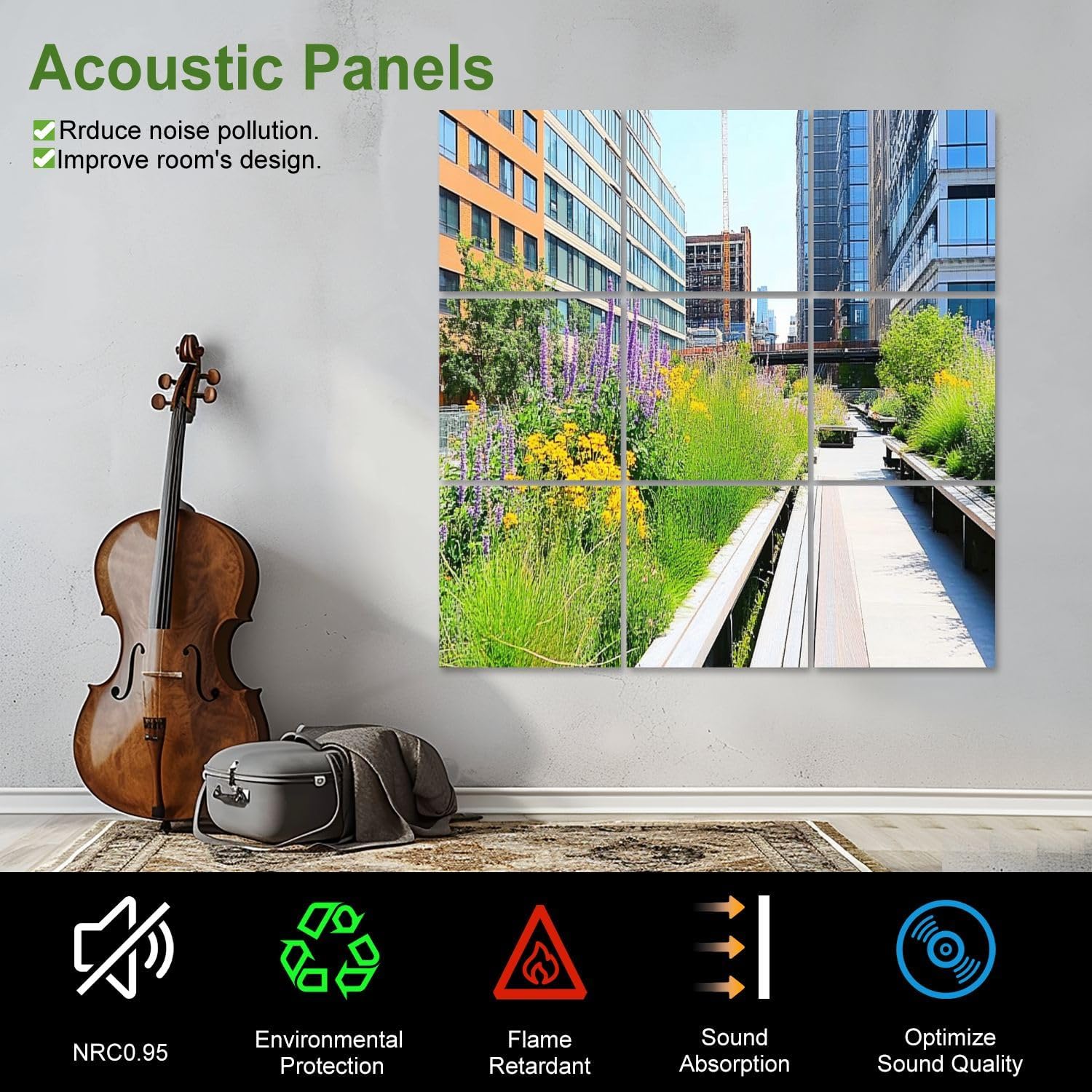 Art Acoustic Panels Self Adhesive new york city spring new york pictures 9 Packs Decorative Soundproof Wall Panels Large Sound Absorbing Panels for Home Office 60