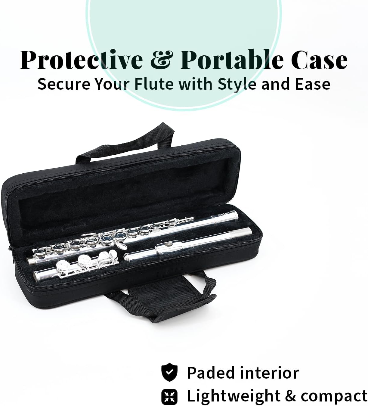 StarQuest SQ-FL250 Closed Hole C Flute Instrument For Beginners, Silver-Plated, Portable Hard Case & Cleaning Rod & Cloth, Gloves, Precision-Tuned Embouchure