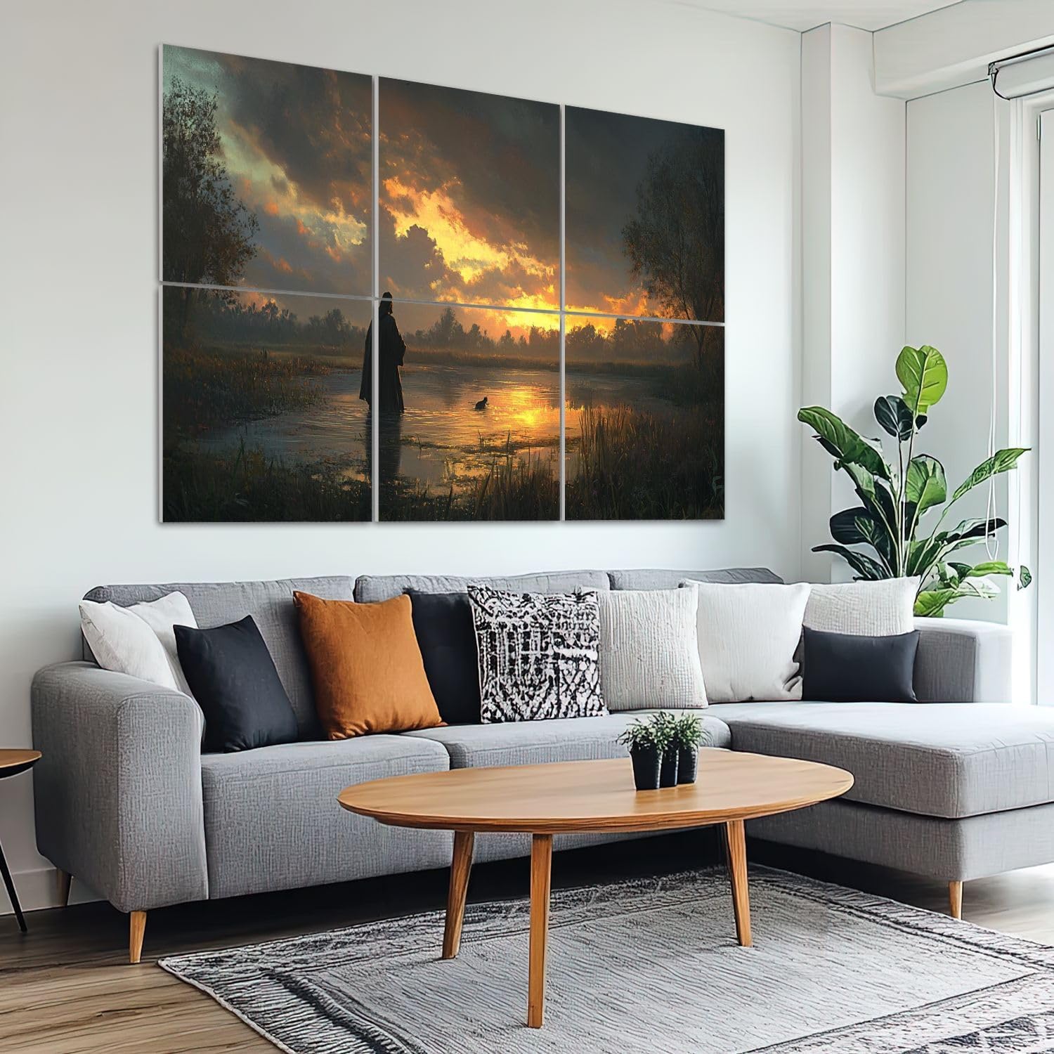 6 Pack Art Acoustic Panels Sound Absorbing Back Sunset Silhouette Water Reflection Trees Stormy Sky Realistic Decorative Soundproof Wall Panels Self Adhesive for Recording Studios Office 72