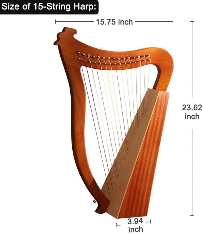 Lyre Harp Set 15/19 String Lyre Harp Piano Solid Wooden Portable Musical Instrument Stringed Instrument With Tuning Wrench(15)